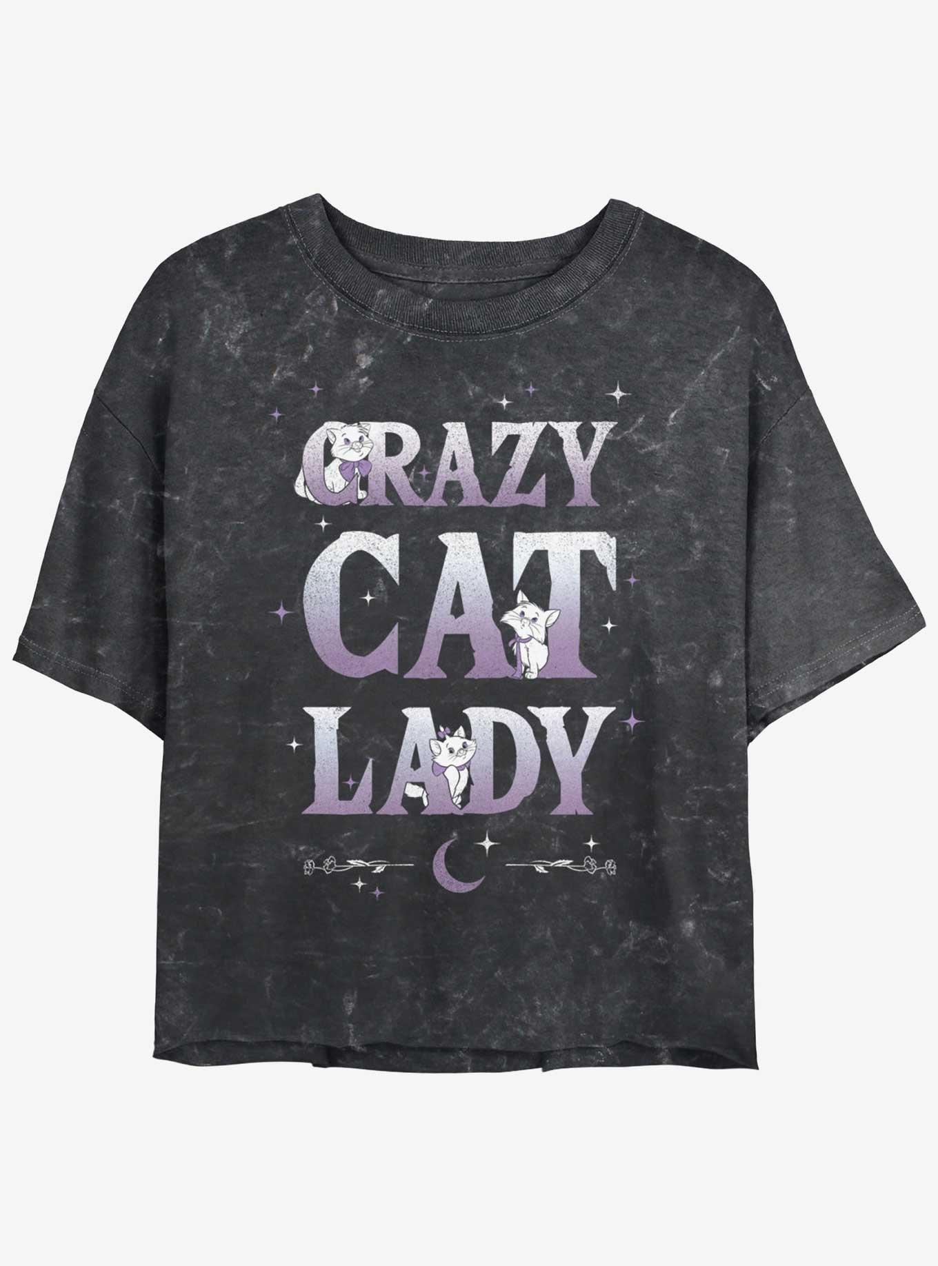 Disney The Aristocats Crazy Cat Lady Mineral Wash Womens Crop T-Shirt, BLACK, hi-res
