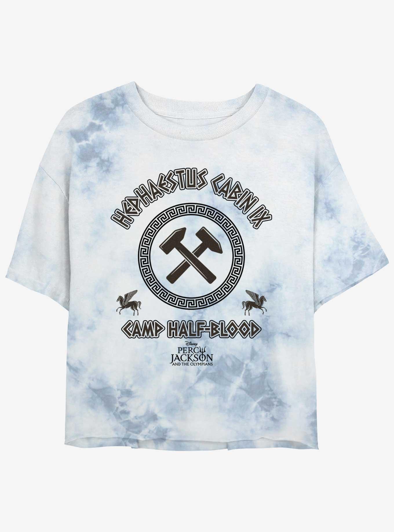 Disney Percy Jackson And The Olympians Hephaestus Cabin Tie Dye Crop Girls T-Shirt, WHITEBLUE, hi-res