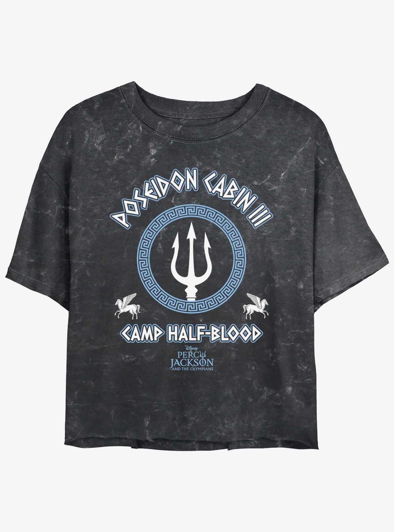 Disney Percy Jackson And The Olympians Poseidon Cabin Mineral Wash Womens Crop T-Shirt, BLACK, hi-res