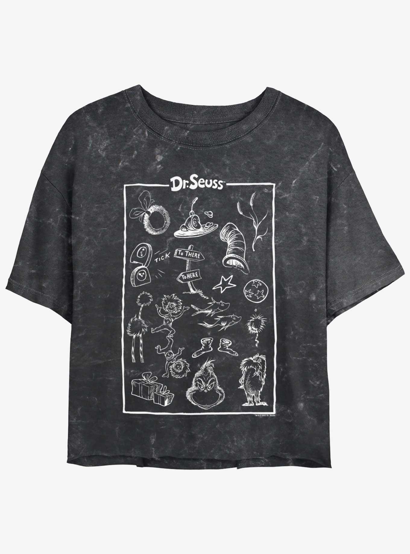Dr. Seuss Collection Poster Mineral Wash Womens Crop T-Shirt, BLACK, hi-res