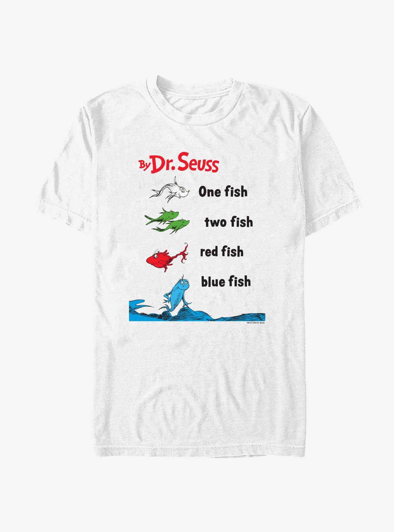 Dr. Seuss One Fish Two Fish Red Fish Blue Fish Womens T-Shirt, WHITE, hi-res
