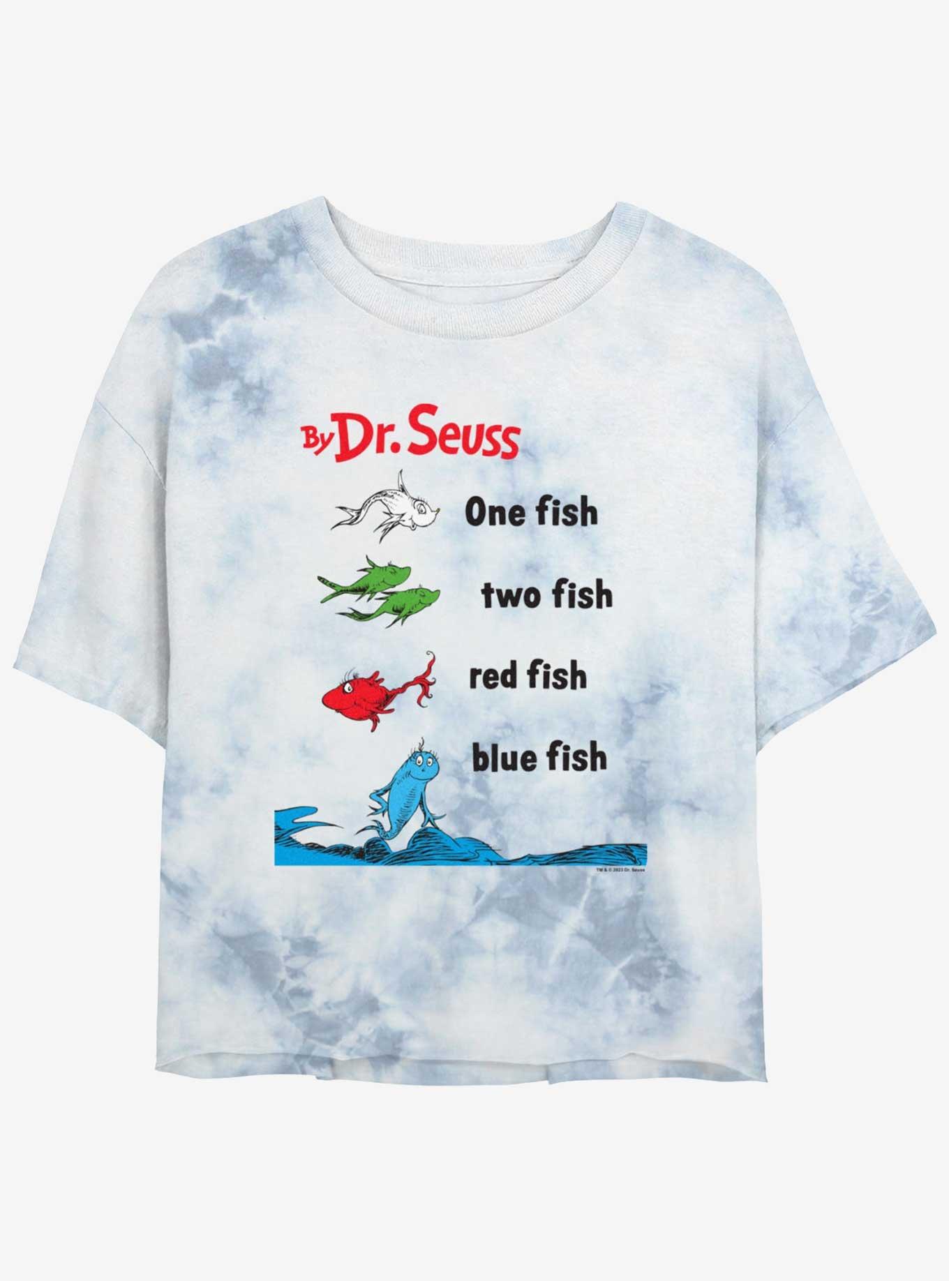 Dr. Seuss One Fish Two Fish Red Fish Blue Fish Tie Dye Crop Womens T-Shirt, WHITEBLUE, hi-res