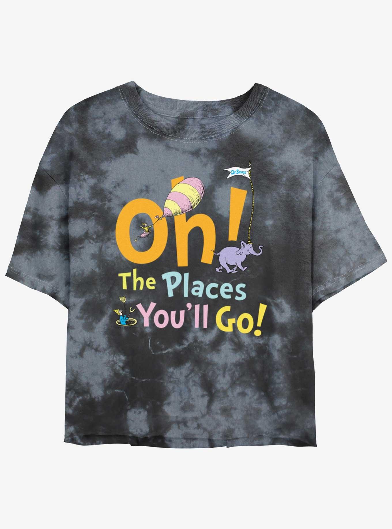 Dr. Seuss Going Places Tie Dye Crop Womens T-Shirt, BLKCHAR, hi-res