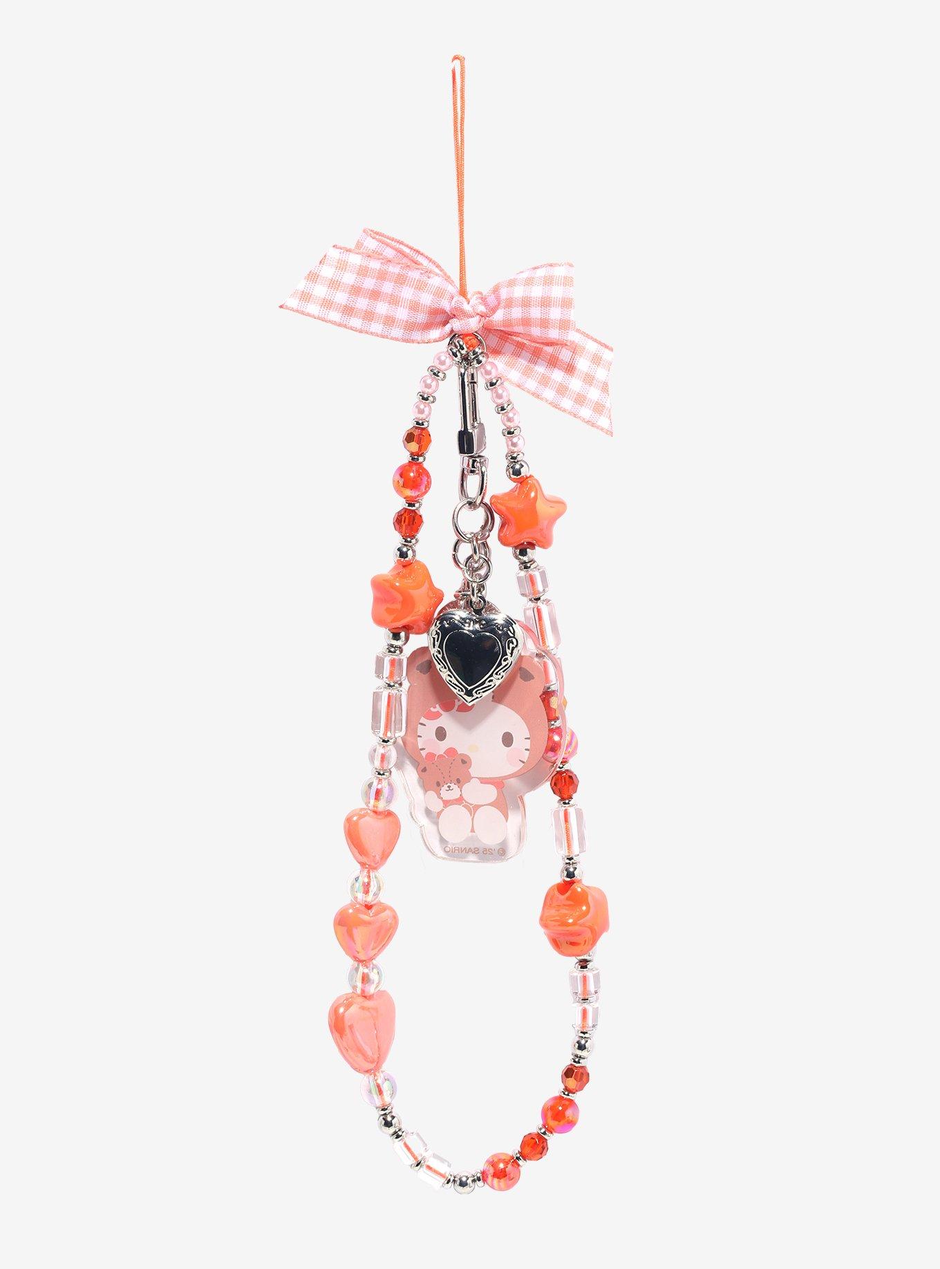 Hello Kitty Costume Gingham Bow Bead Phone Charm, , hi-res