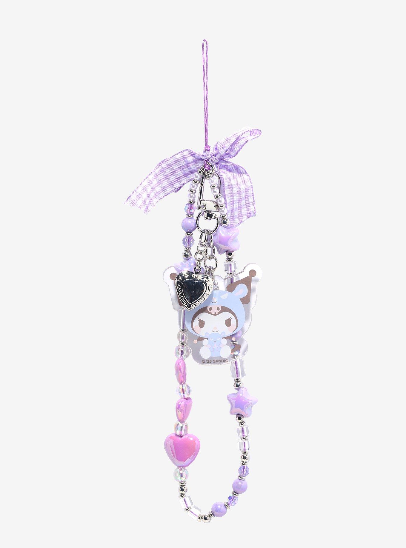 Kuromi Costume Gingham Bow Bead Phone Charm, , hi-res