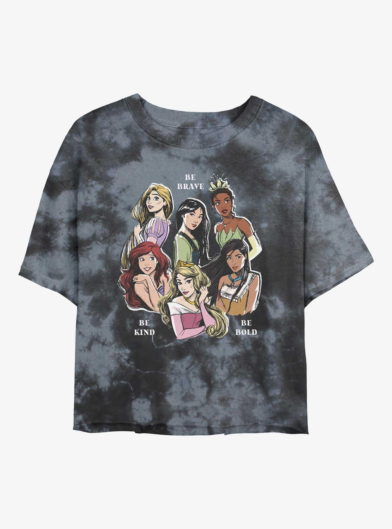 Disney Princesses Be Kind Be Brave Be Bold Tie-Dye Womens Crop T-Shirt, , hi-res