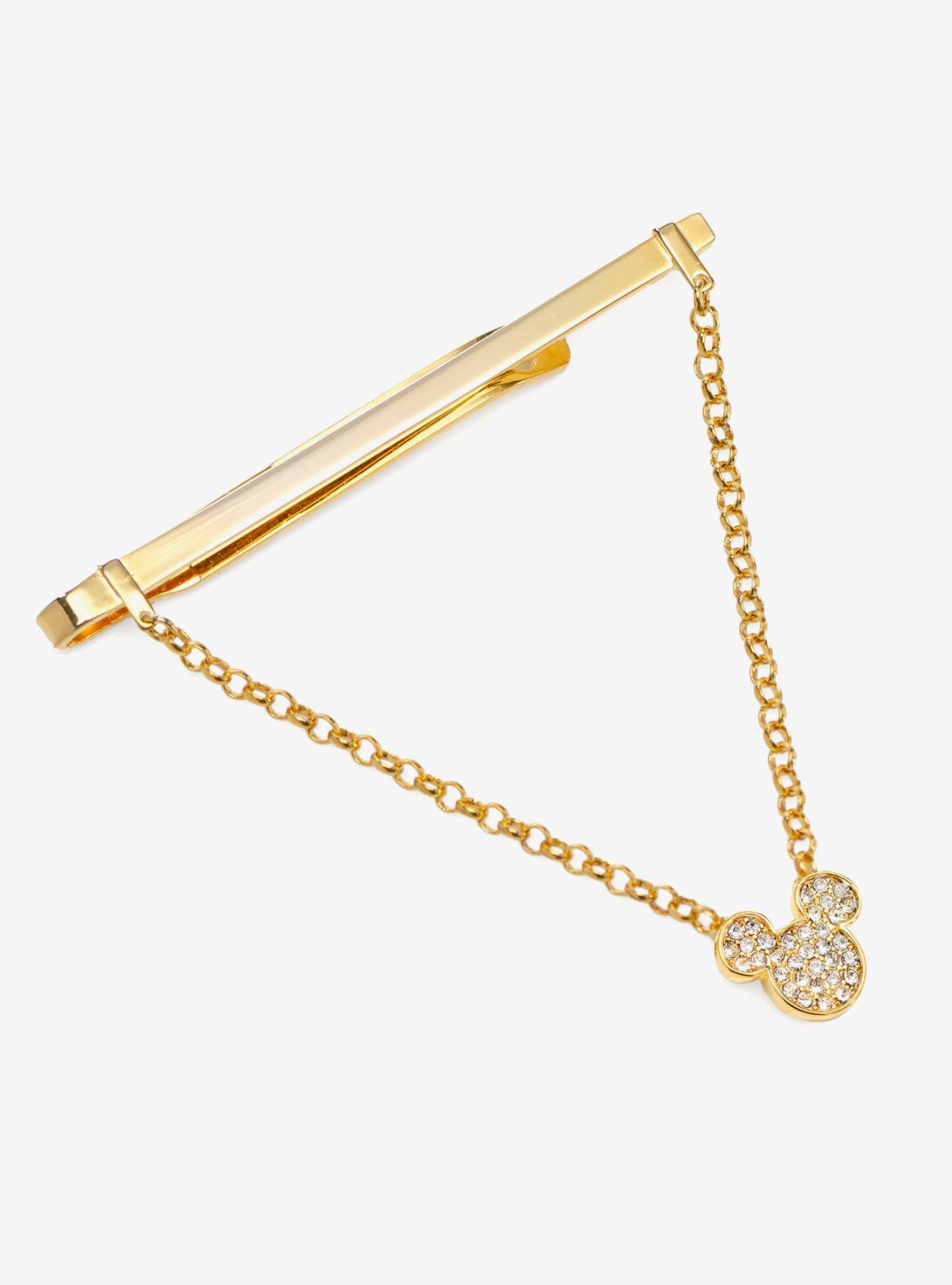 Disney Mickey Mouse Gold Crystal Chain Tie Bar, , hi-res