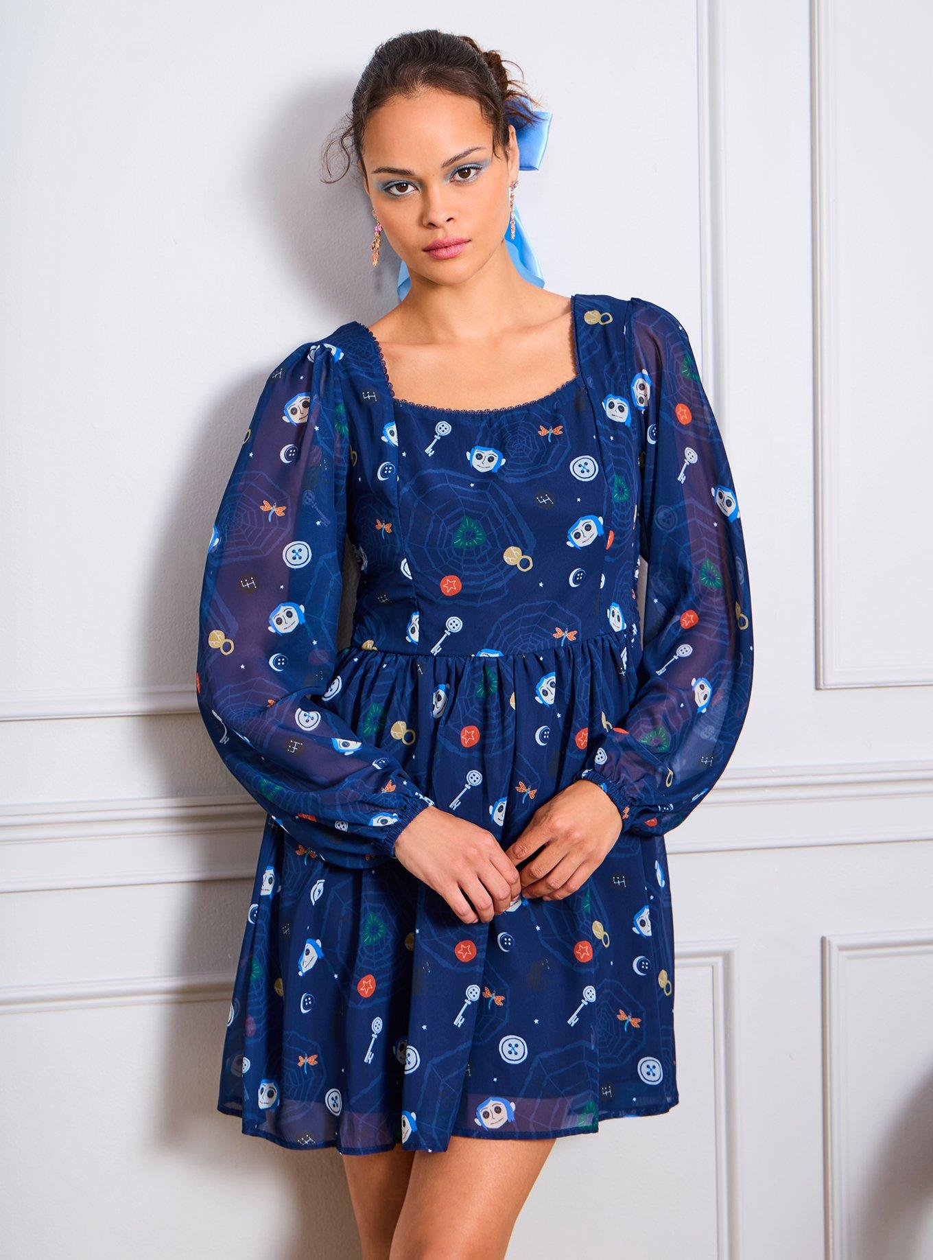 Coraline Icons Chiffon Dress — BoxLunch Exclusive, , hi-res