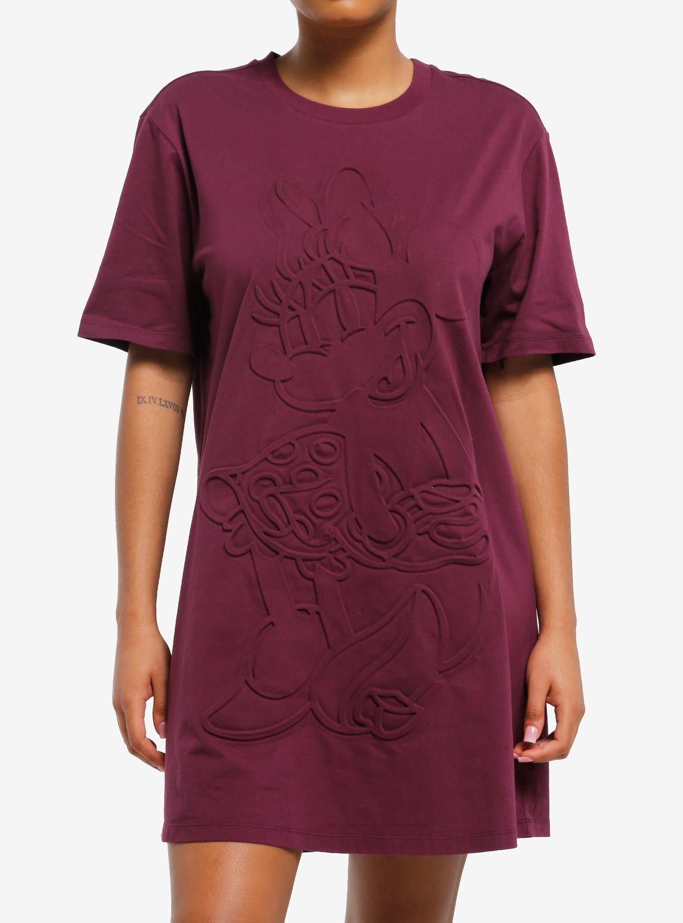 Her Universe Disney Minnie Mouse Embossed Burgundy T-Shirt Dress Her Universe Exclusive, , hi-res