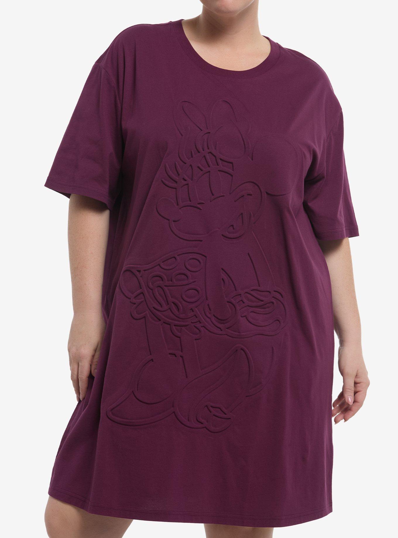 Her Universe Disney Minnie Mouse Embossed Burgundy T-Shirt Dress Plus Size Her Universe Exclusive, , hi-res