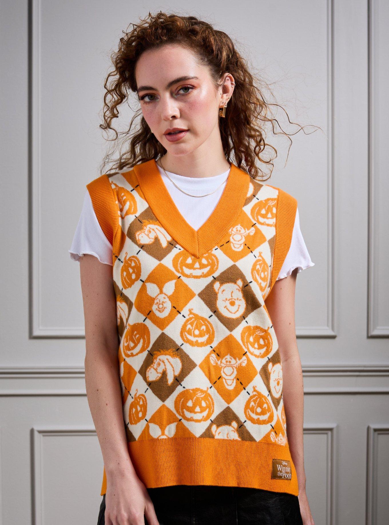 Disney Winnie the Pooh Characters & Pumpkins Argyle Sweater Vest, , hi-res