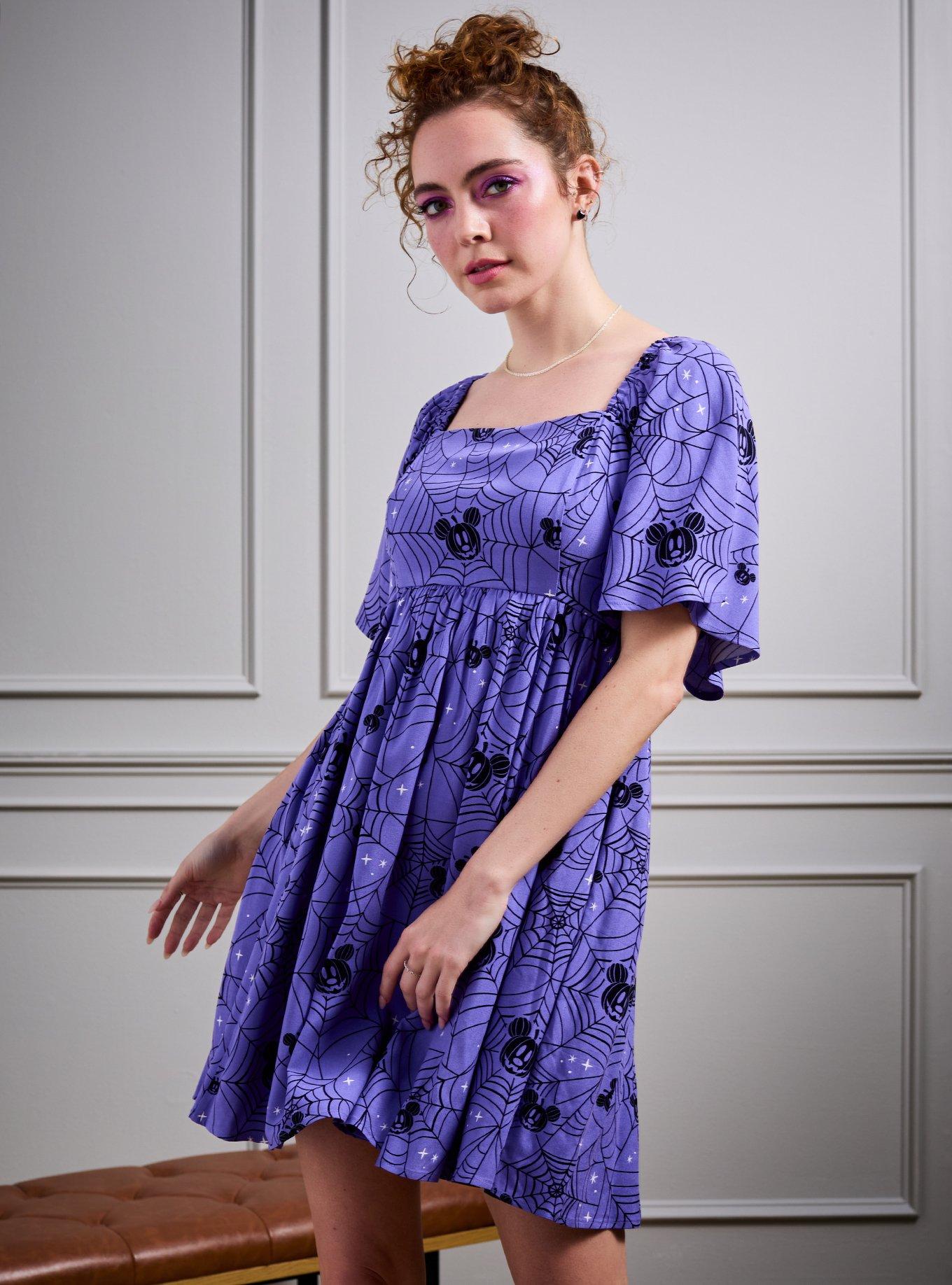 Disney Mickey Mouse Jack-O'-Lantern Spiderweb Allover Print Smock Dress, , hi-res