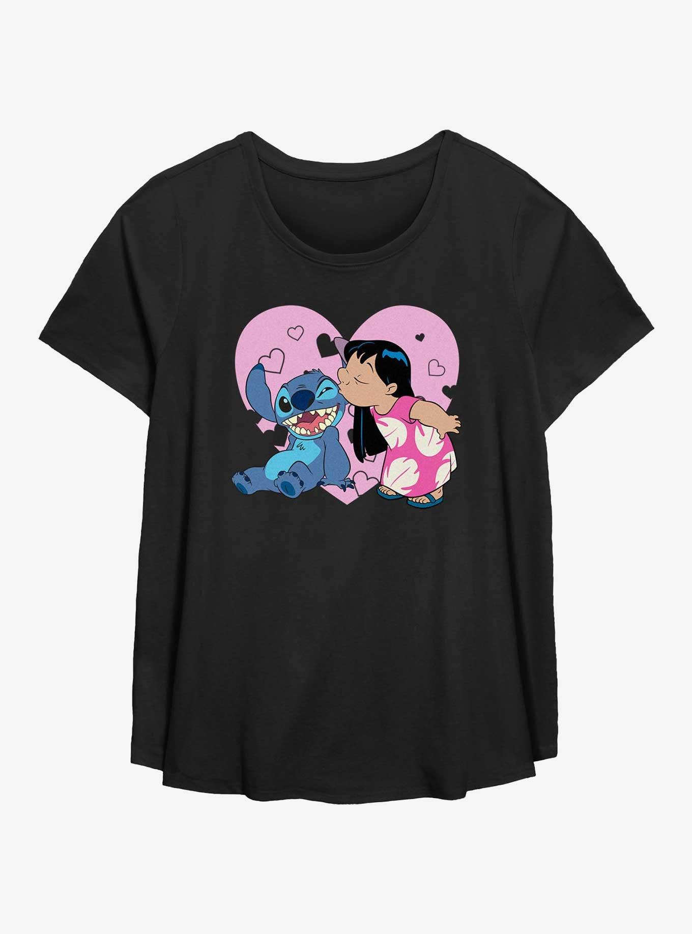 Disney Lilo & Stitch Valentine Kisses Womens T-Shirt Plus Size, BLACK, hi-res