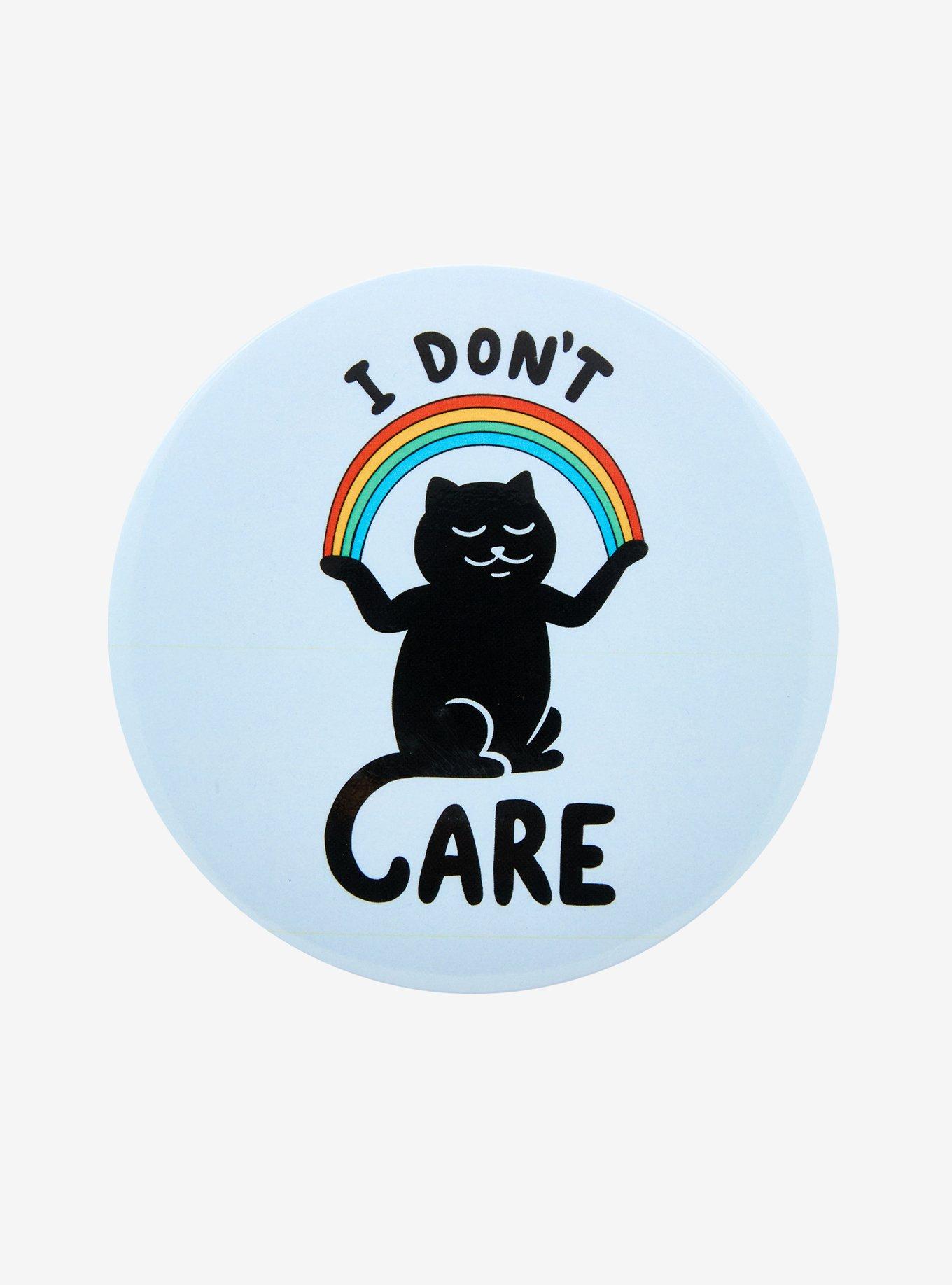 Cat Rainbow Don't Care 3 Inch Button By Coffeeman, , hi-res
