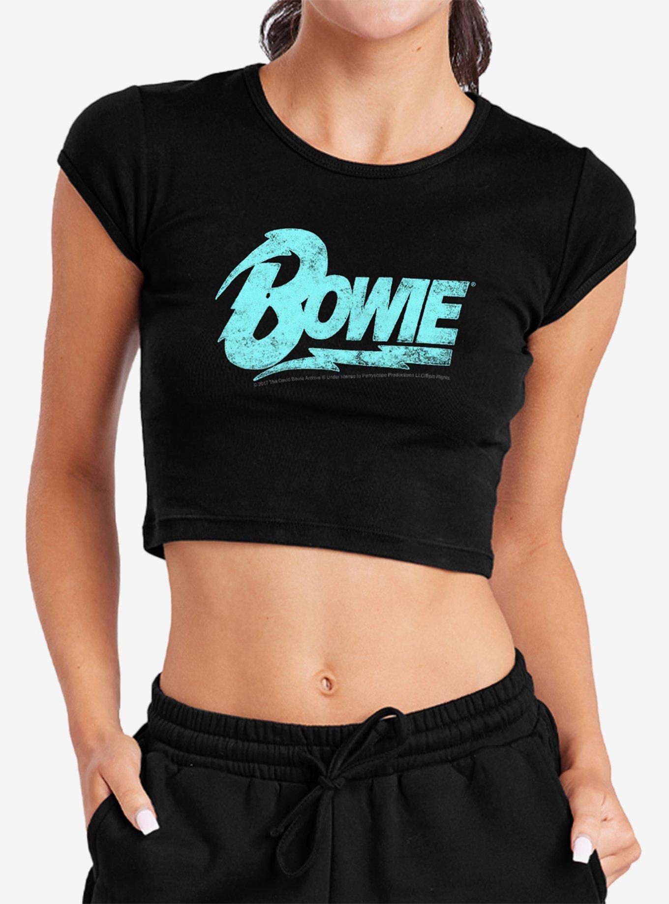 David Bowie Logo Cap Sleeve Baby Rib Women's Crop Top, , hi-res