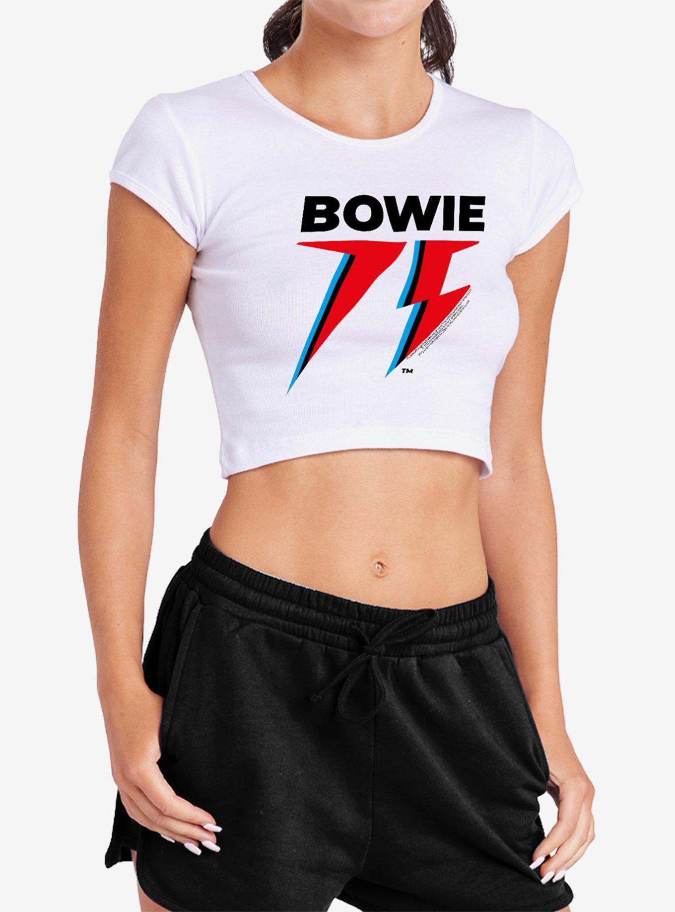 David Bowie 75 Logo Cap Sleeve Baby Rib Women's Crop Top, , hi-res