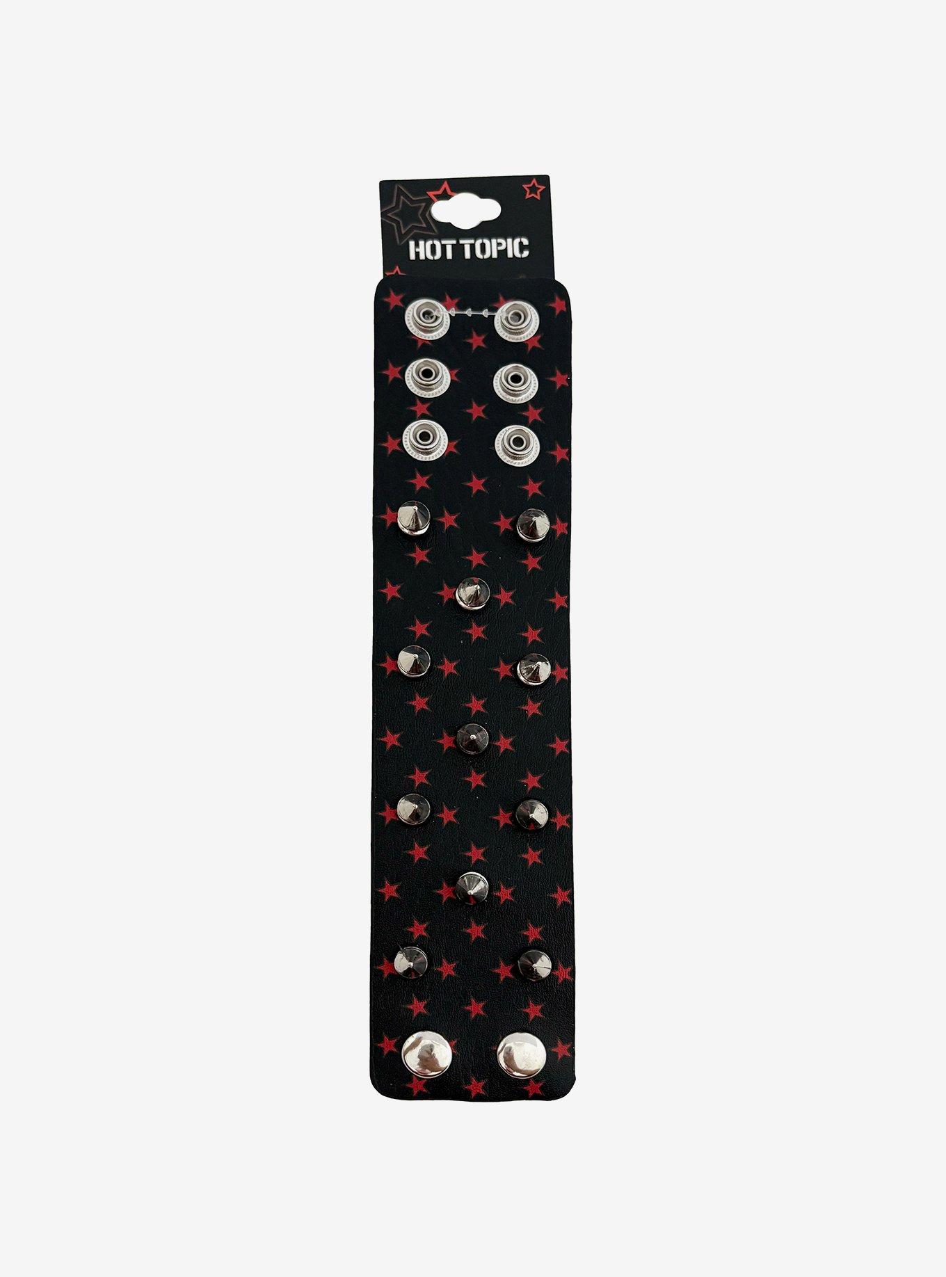 Black & Red Star Spike Cuff Bracelet, , hi-res