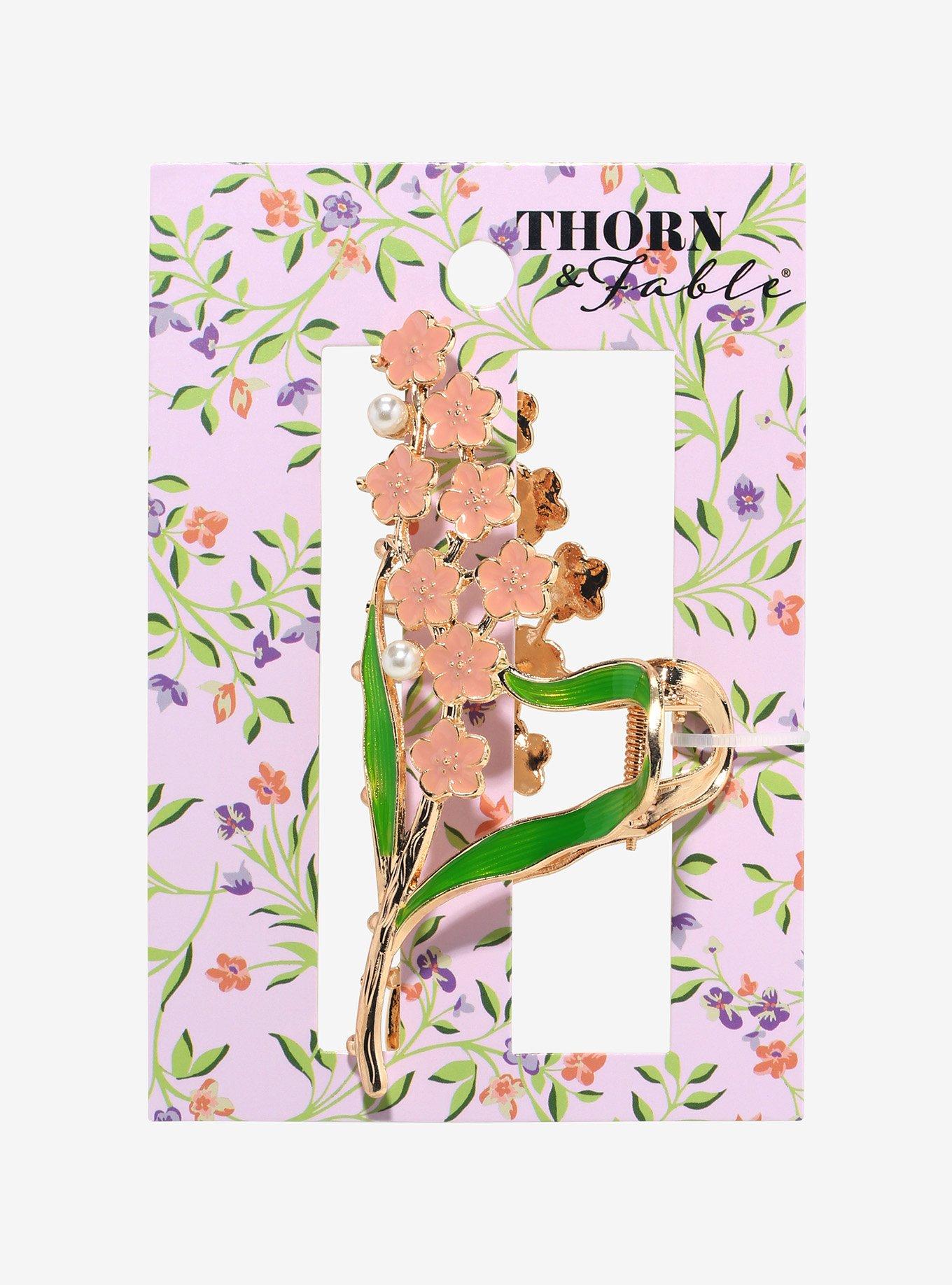 Thorn & Fable Pink Cherry Blossom Pearl Claw Hair Clip, , hi-res