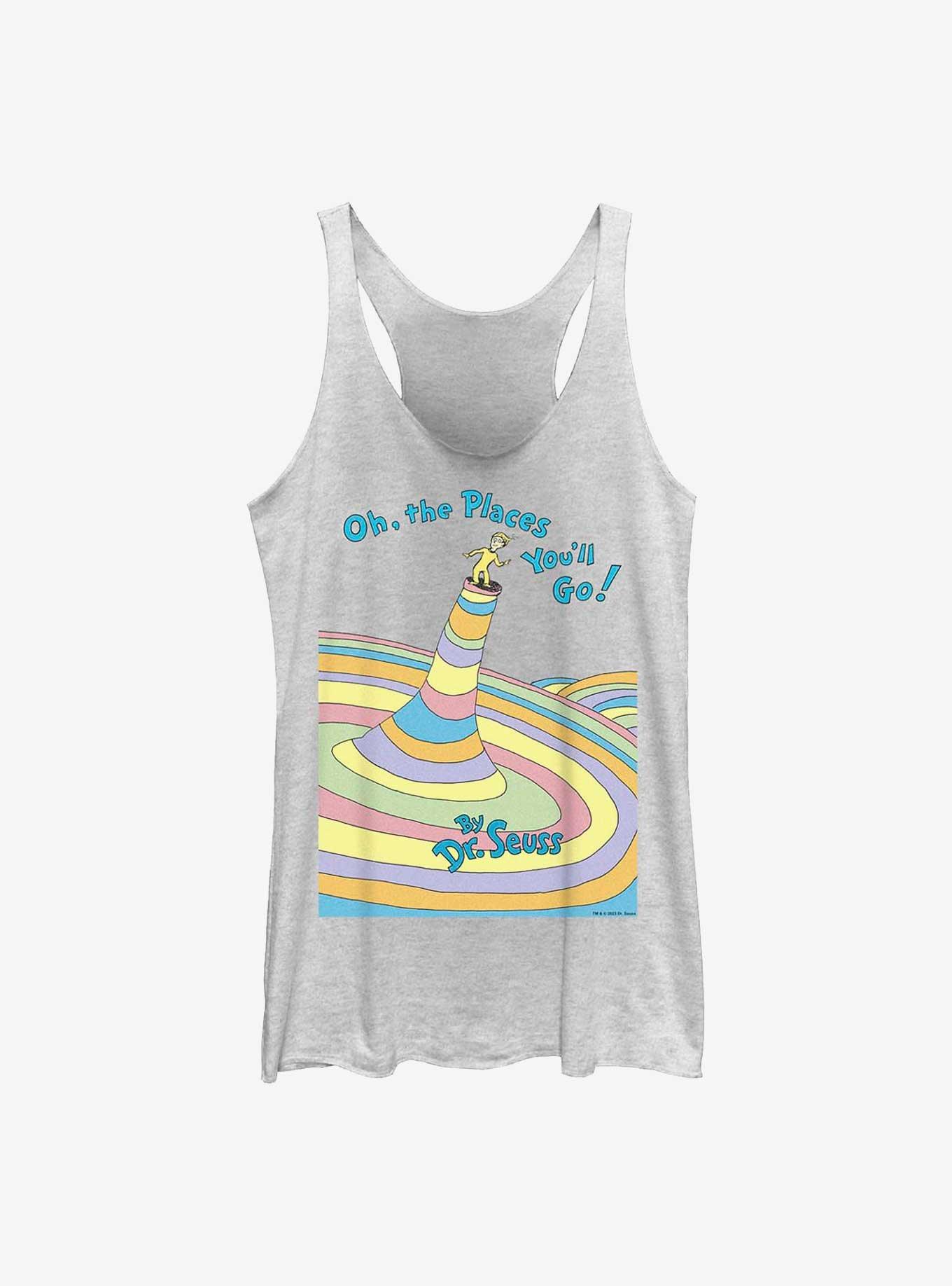 Dr. Seuss Oh The Places You'll Go Womens Tank Top, WHITE HTR, hi-res