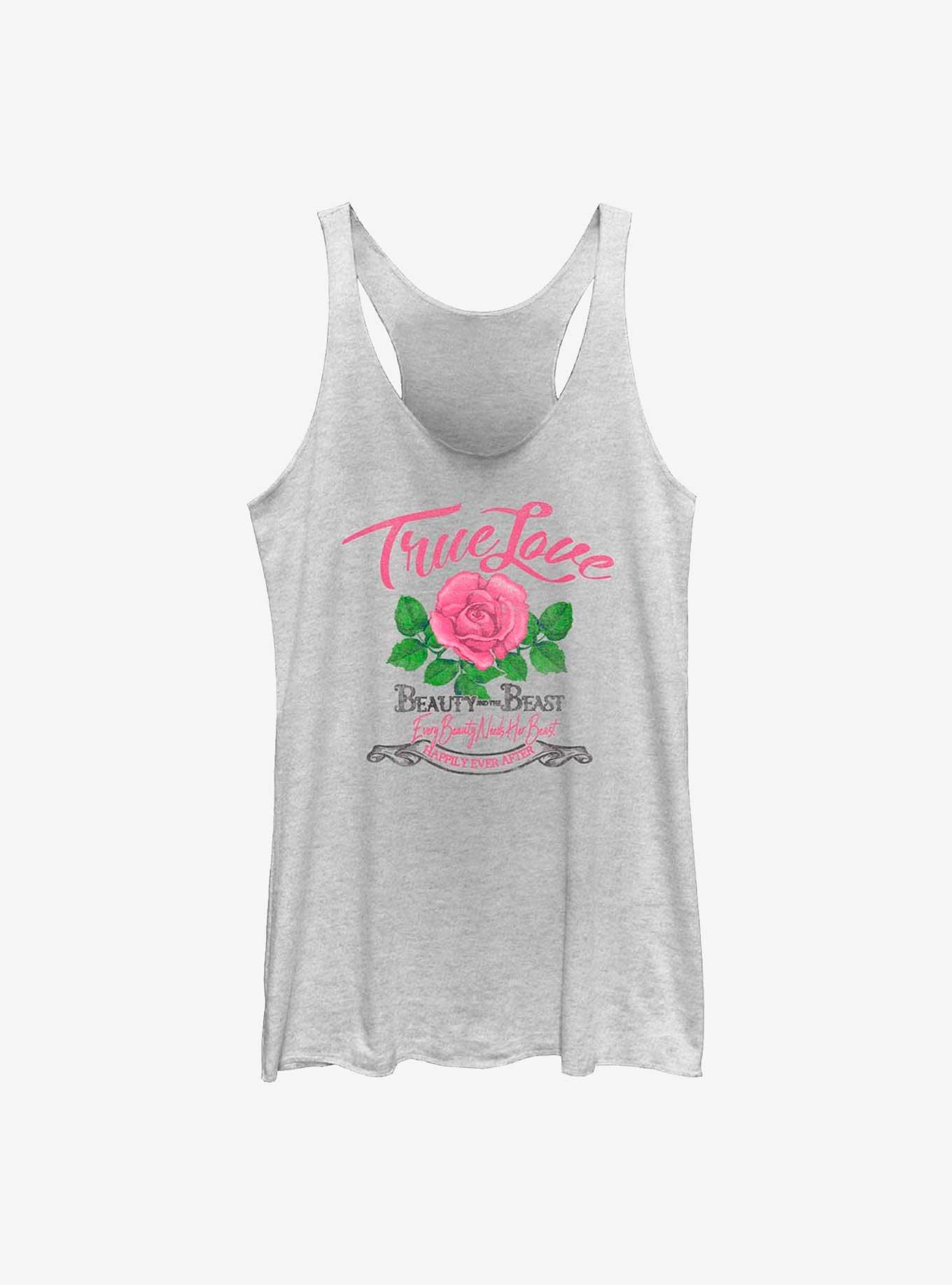 Disney Beauty and The Beast True Love Rose Womens Tank Top, WHITE HTR, hi-res