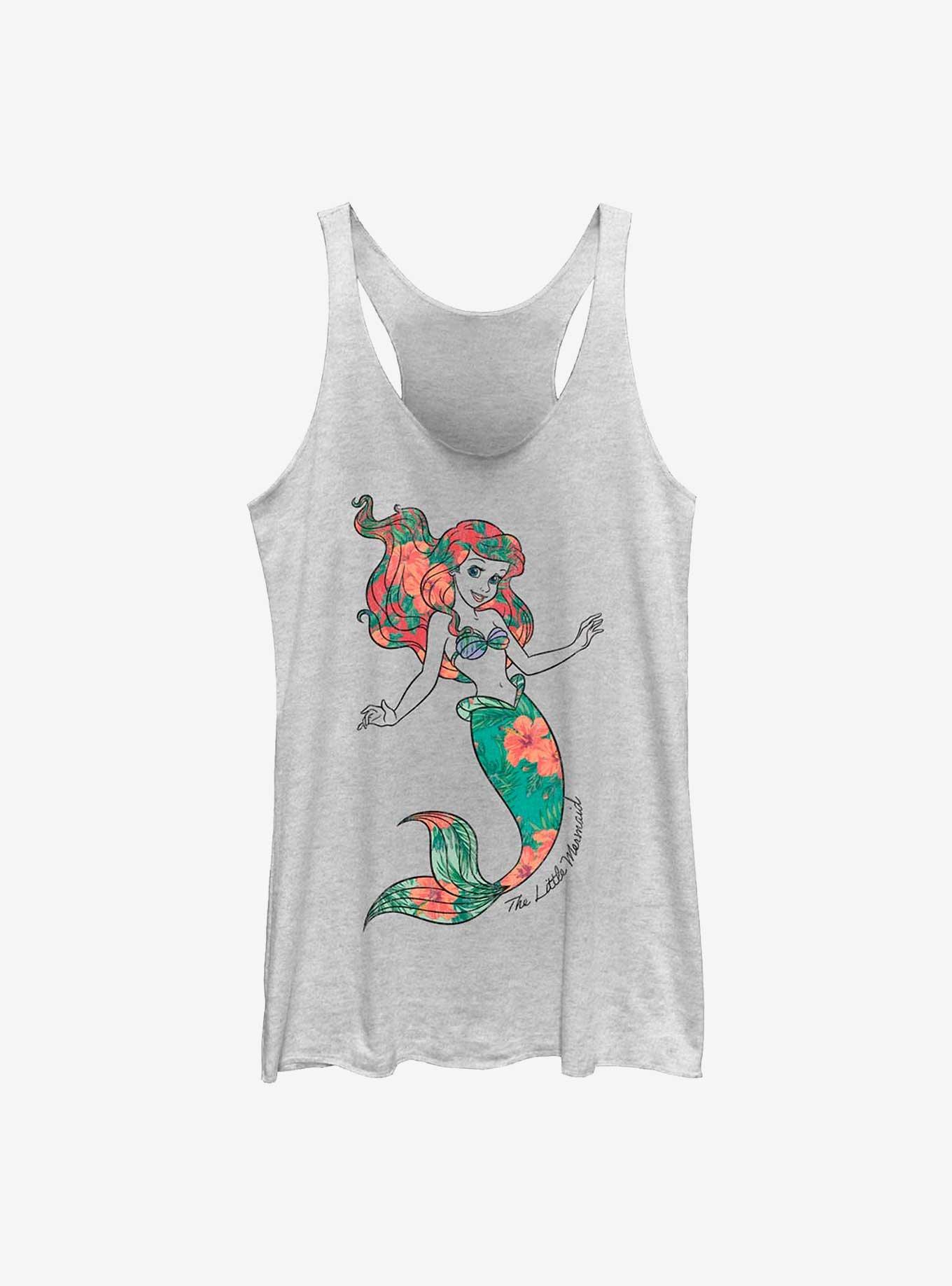 Disney The Little Mermaid Tropical Floral Fill Womens Tank Top, WHITE HTR, hi-res