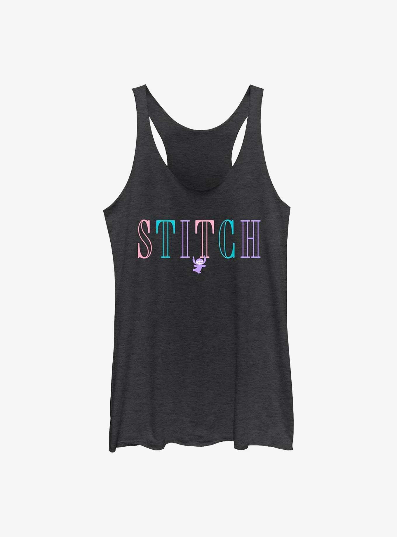 Disney Lilo & Stitch Pastel Lettering Womens Tank Top, BLK HTR, hi-res