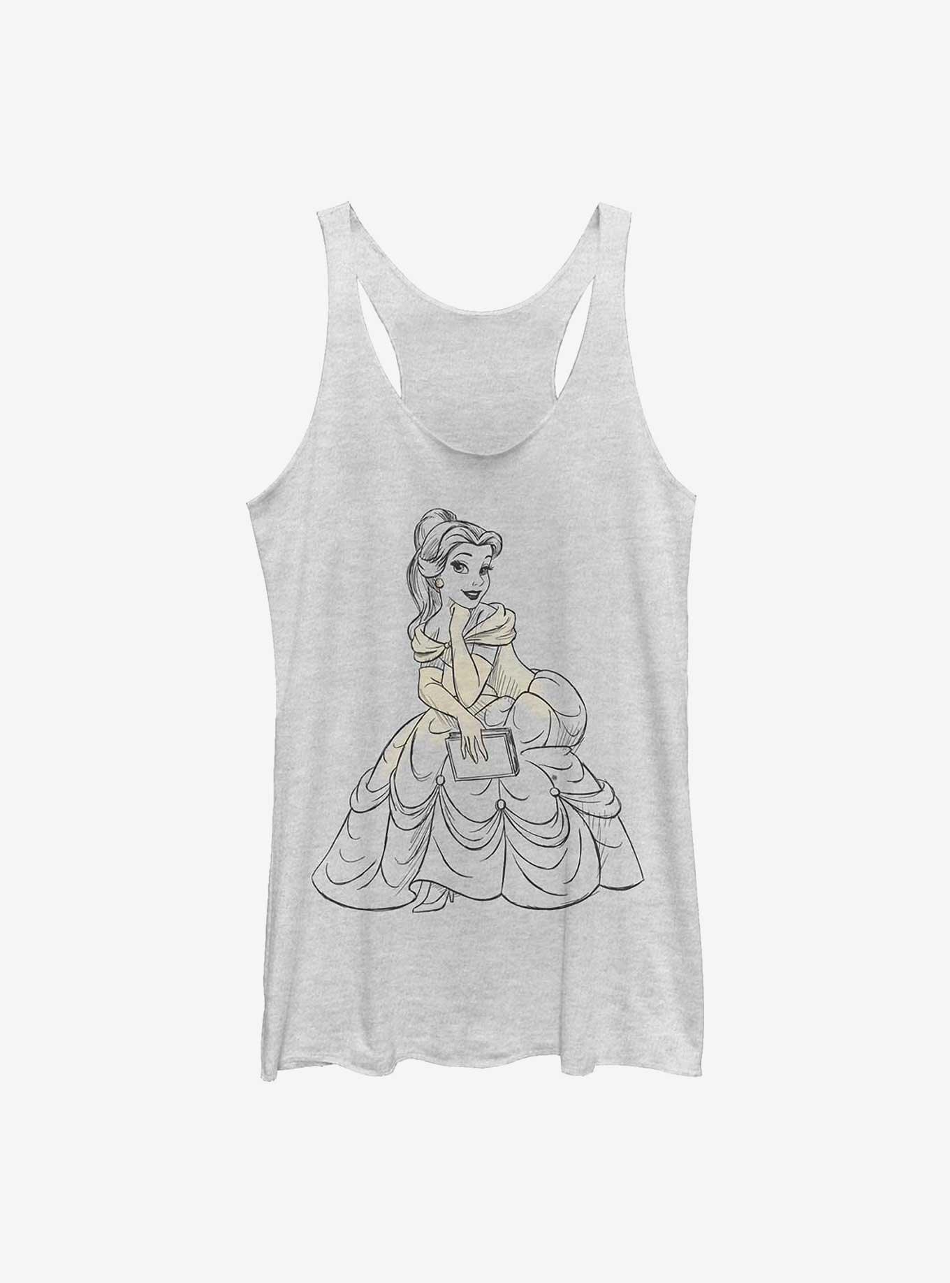 Disney Beauty and The Beast Belle Sketch Silhouette  Womens Tank Top, WHITE HTR, hi-res
