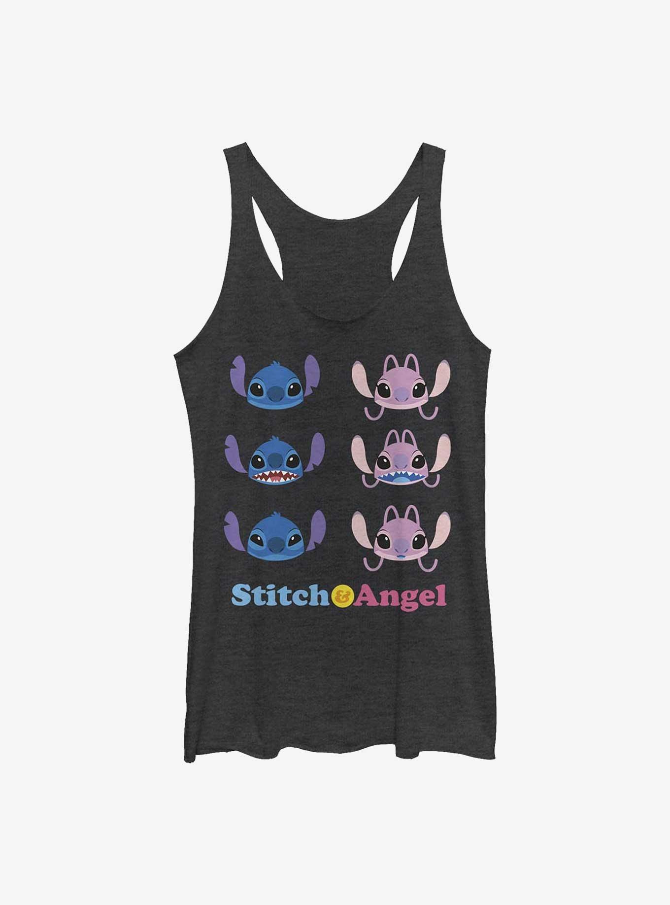 Disney Lilo & Stitch Angel & Stitch Faces Womens Tank Top, BLK HTR, hi-res