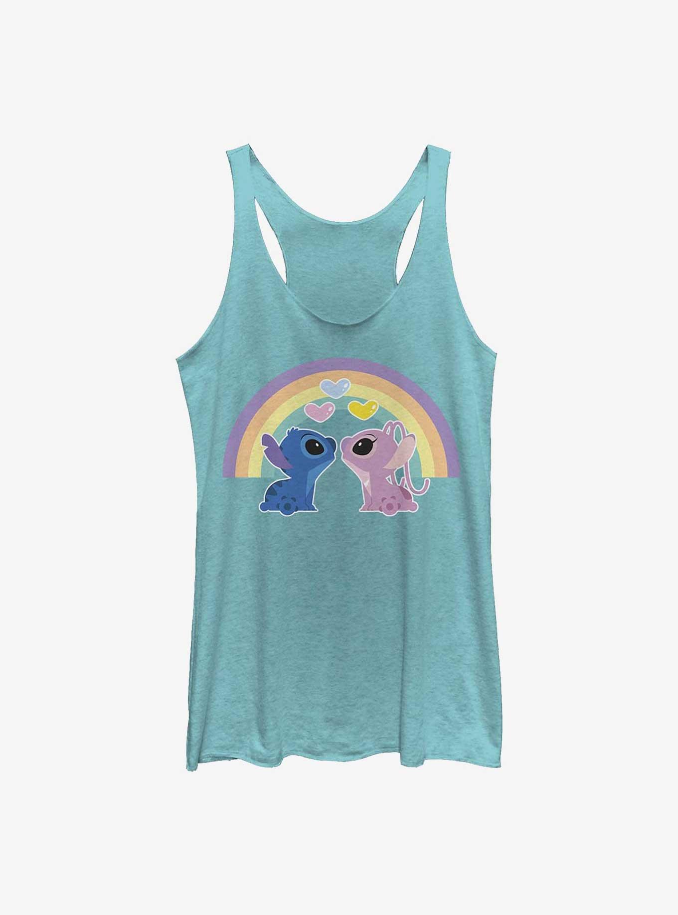 Disney Lilo & Stitch Angel & Stitch Love Under The Rainbow Womens Tank Top, TAHI BLUE, hi-res