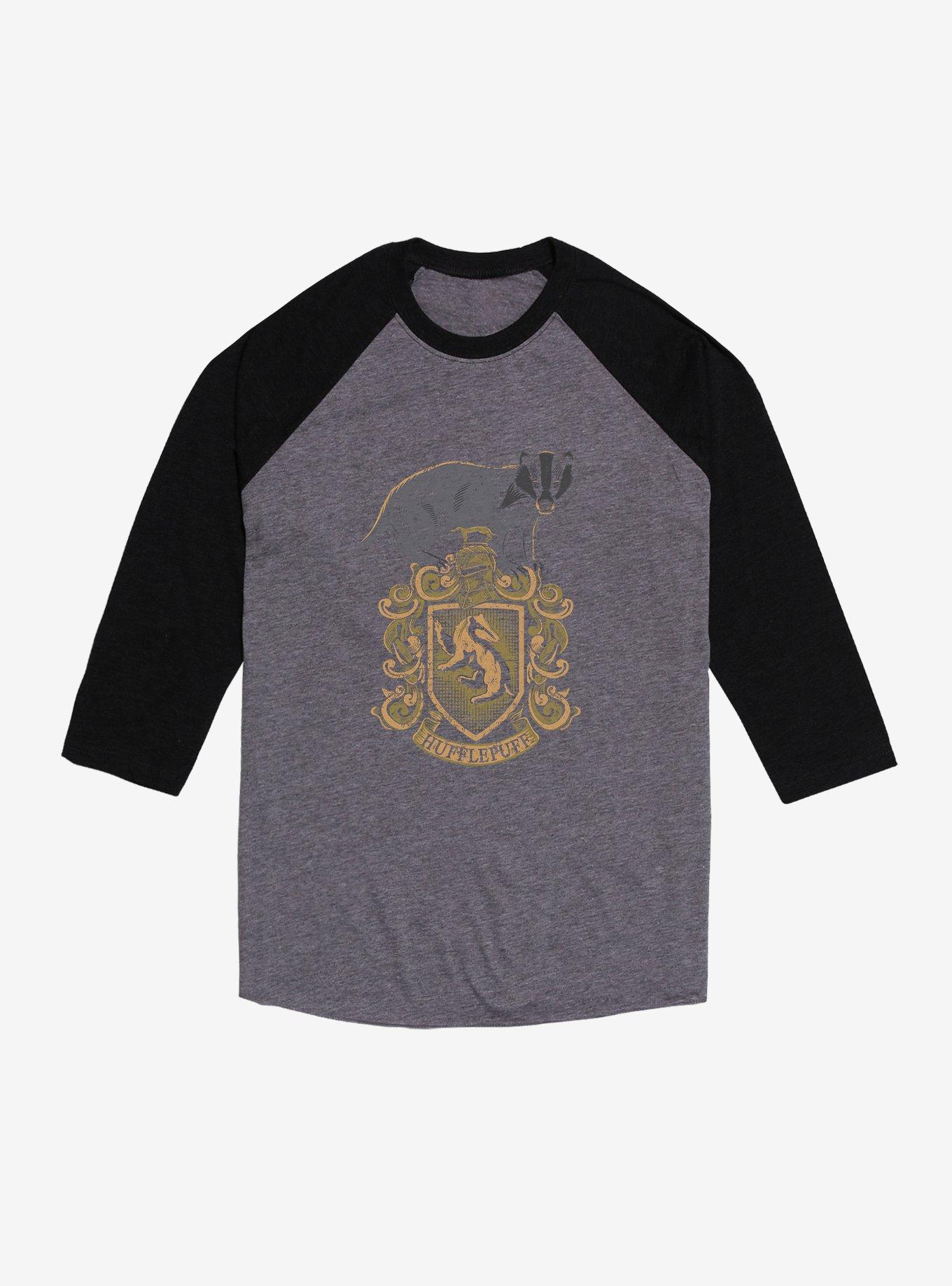 Harry Potter Hufflepuff Emblem Raglan T-Shirt, BLACK  GREY, hi-res