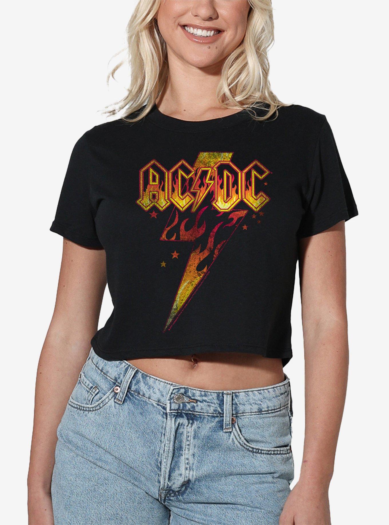 AC/DC Fire Bolt Girls Crop Top T-Shirt, , hi-res