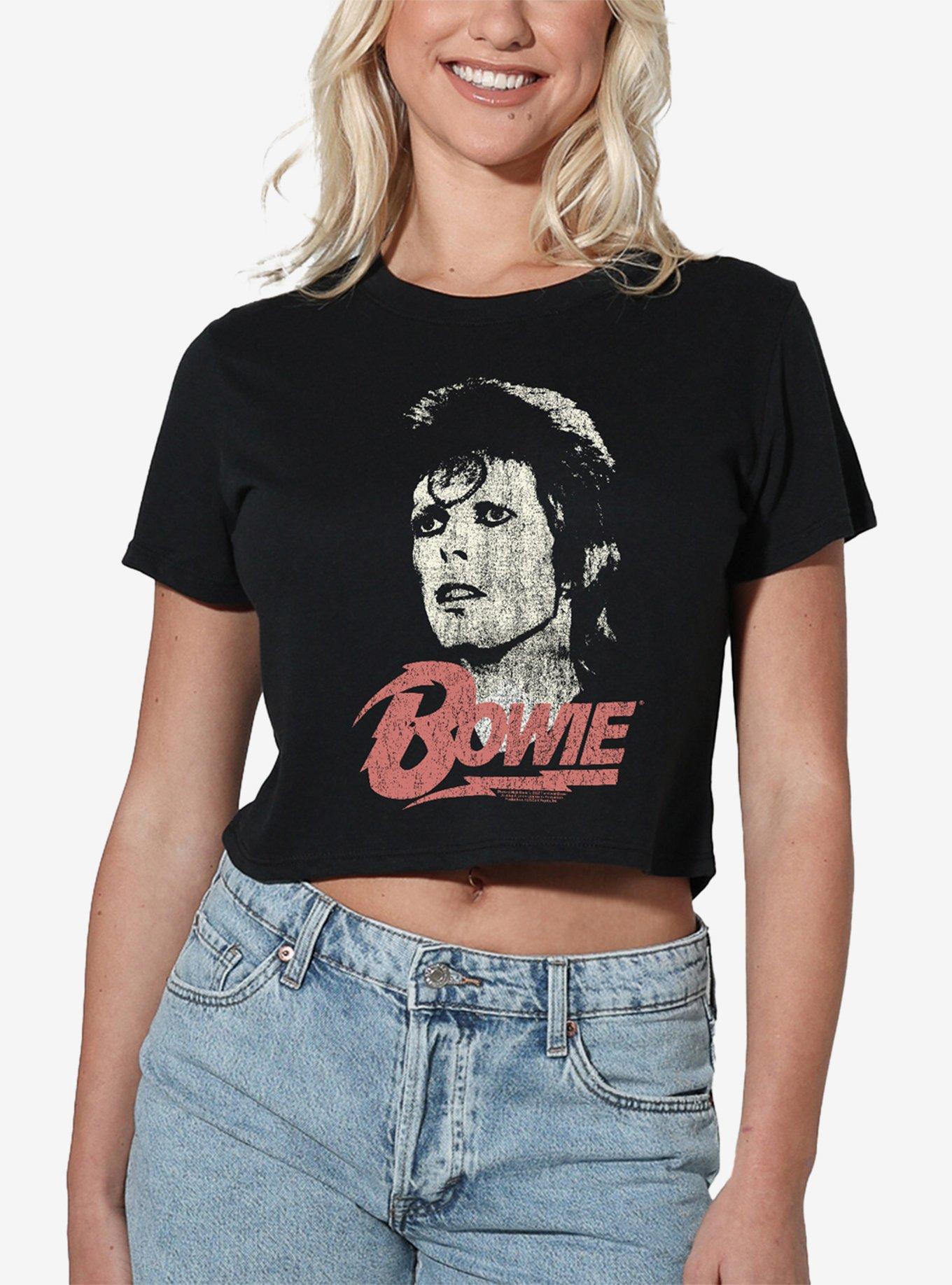 David Bowie Distressed Girls Crop Top T-Shirt