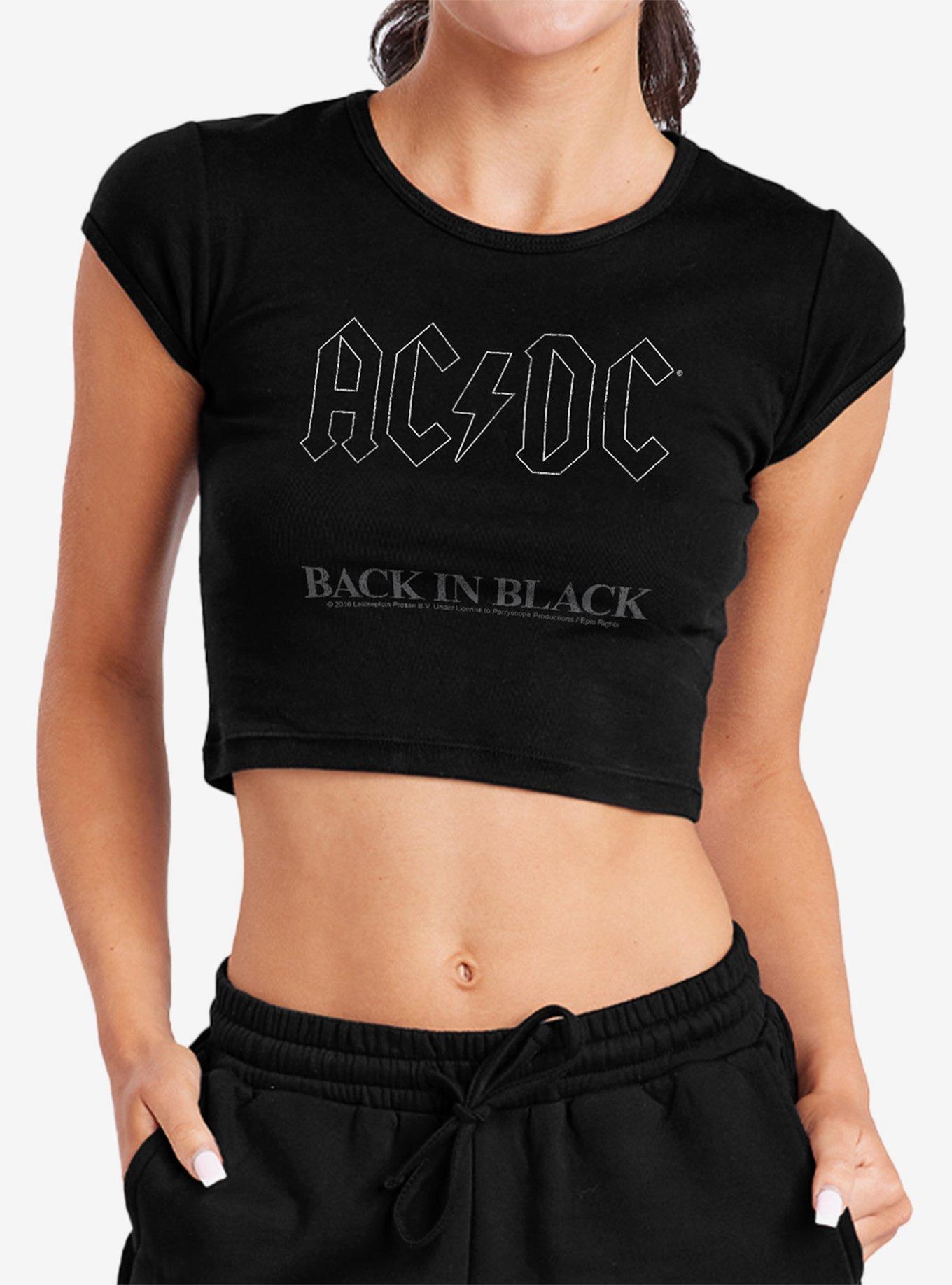 AC/DC Back In Black Cap Sleeve Baby Rib Girls Crop Top, , hi-res