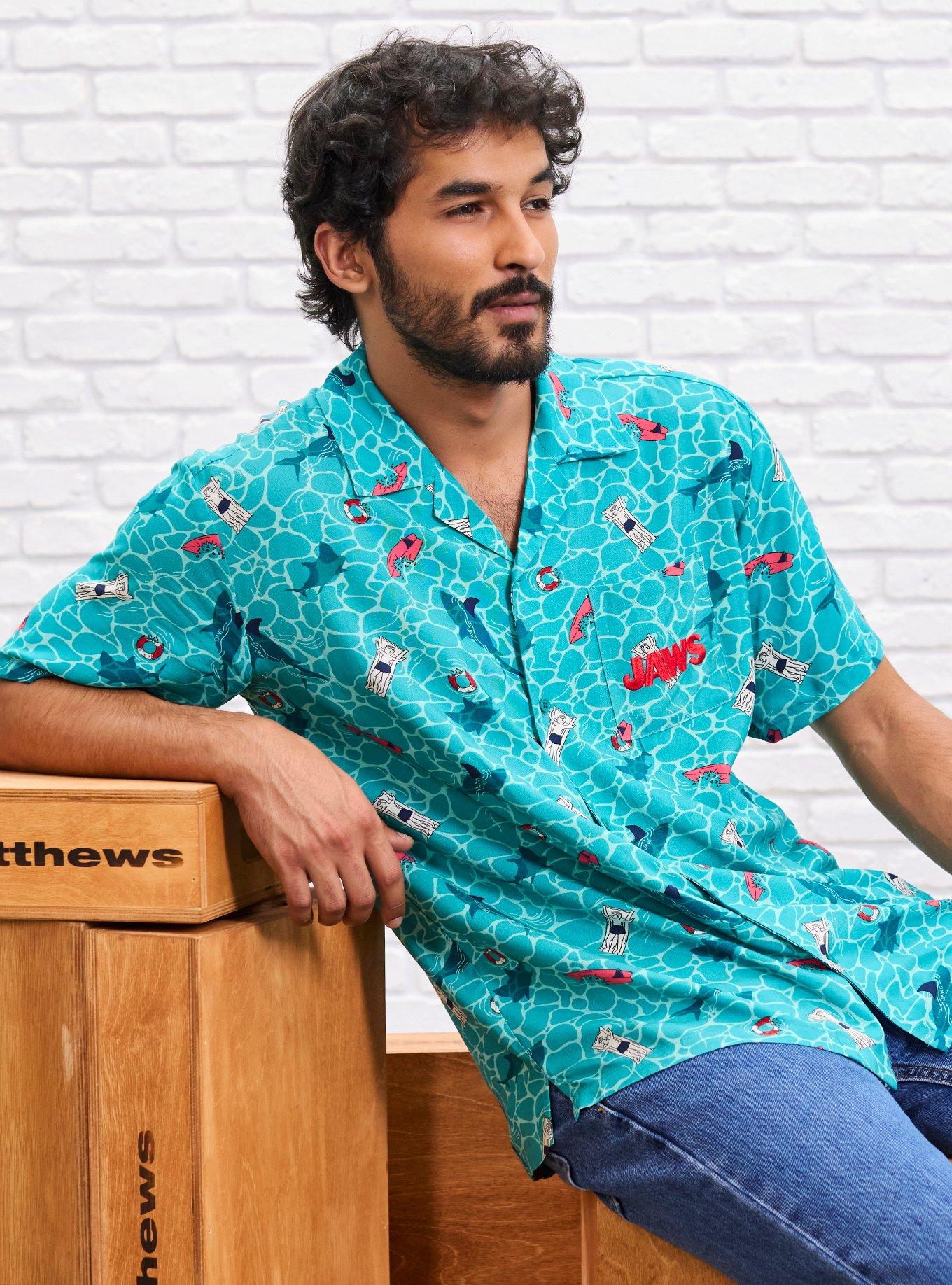 Our Universe Jaws Shark Water Woven Button-Up Our Universe Exclusive, , hi-res