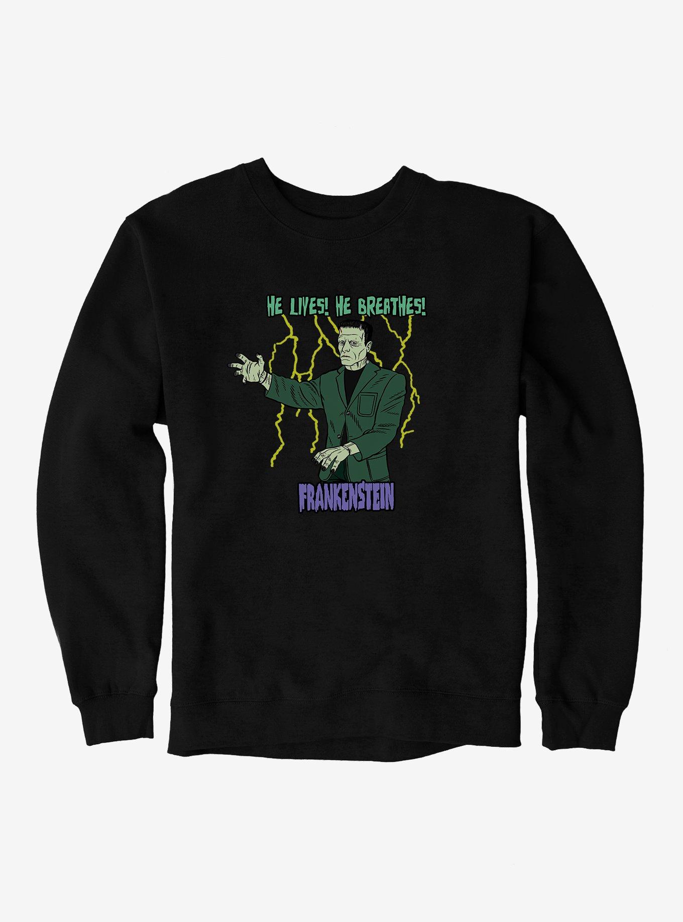 Universal Monsters Frankenstein He Lives He Breathes Sweatshirt, BLACK, hi-res