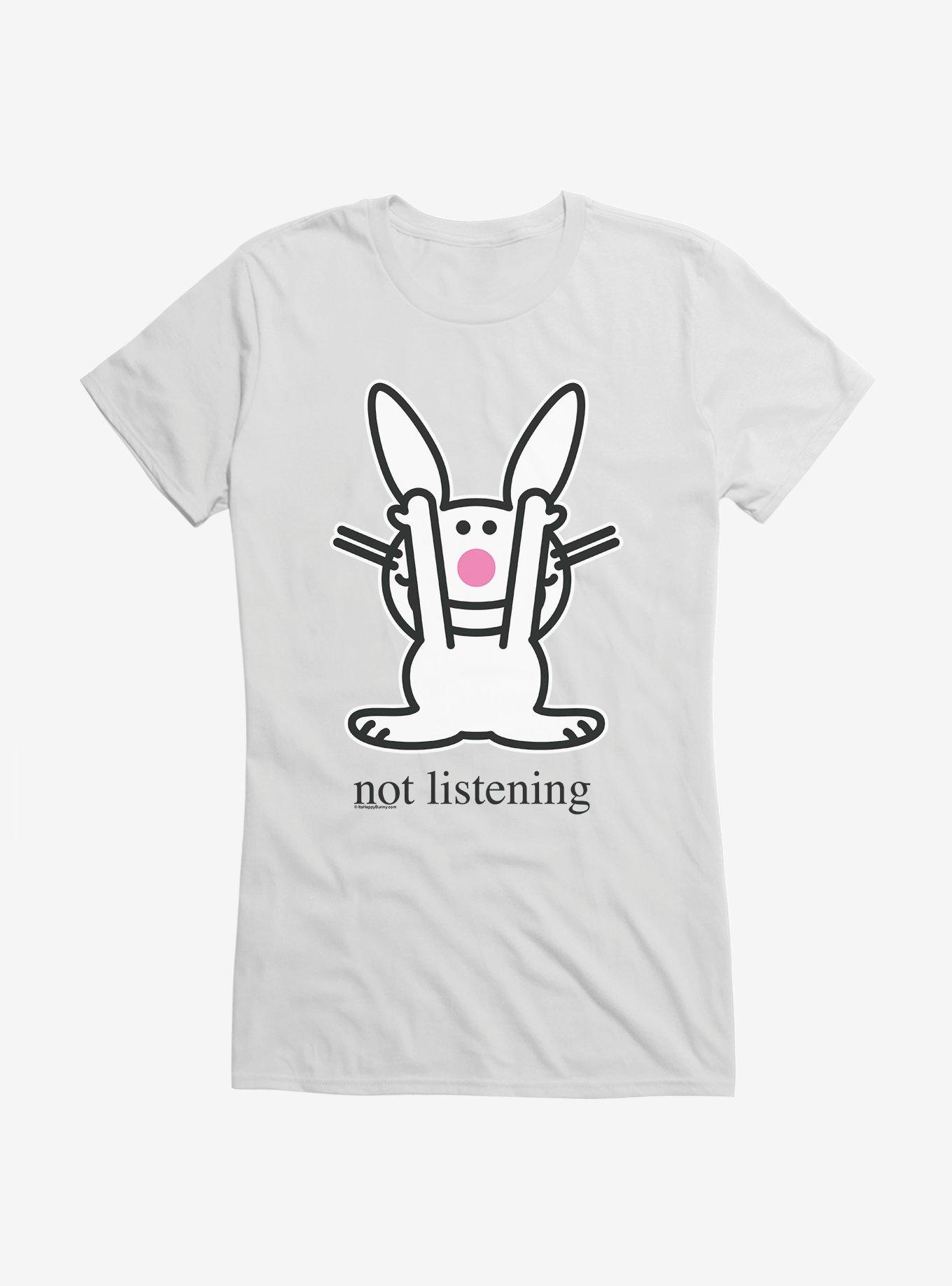 It's Happy Bunny Not Listening Girls T-Shirt, WHITE, hi-res