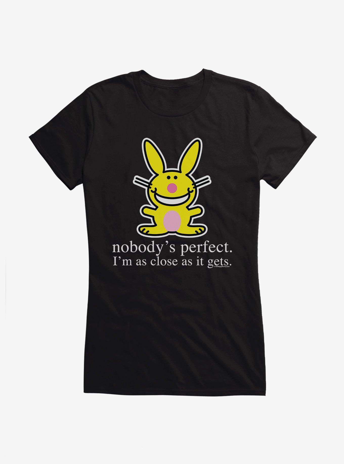 It's Happy Bunny Nobody's Perfect Girls T-Shirt, BLACK, hi-res
