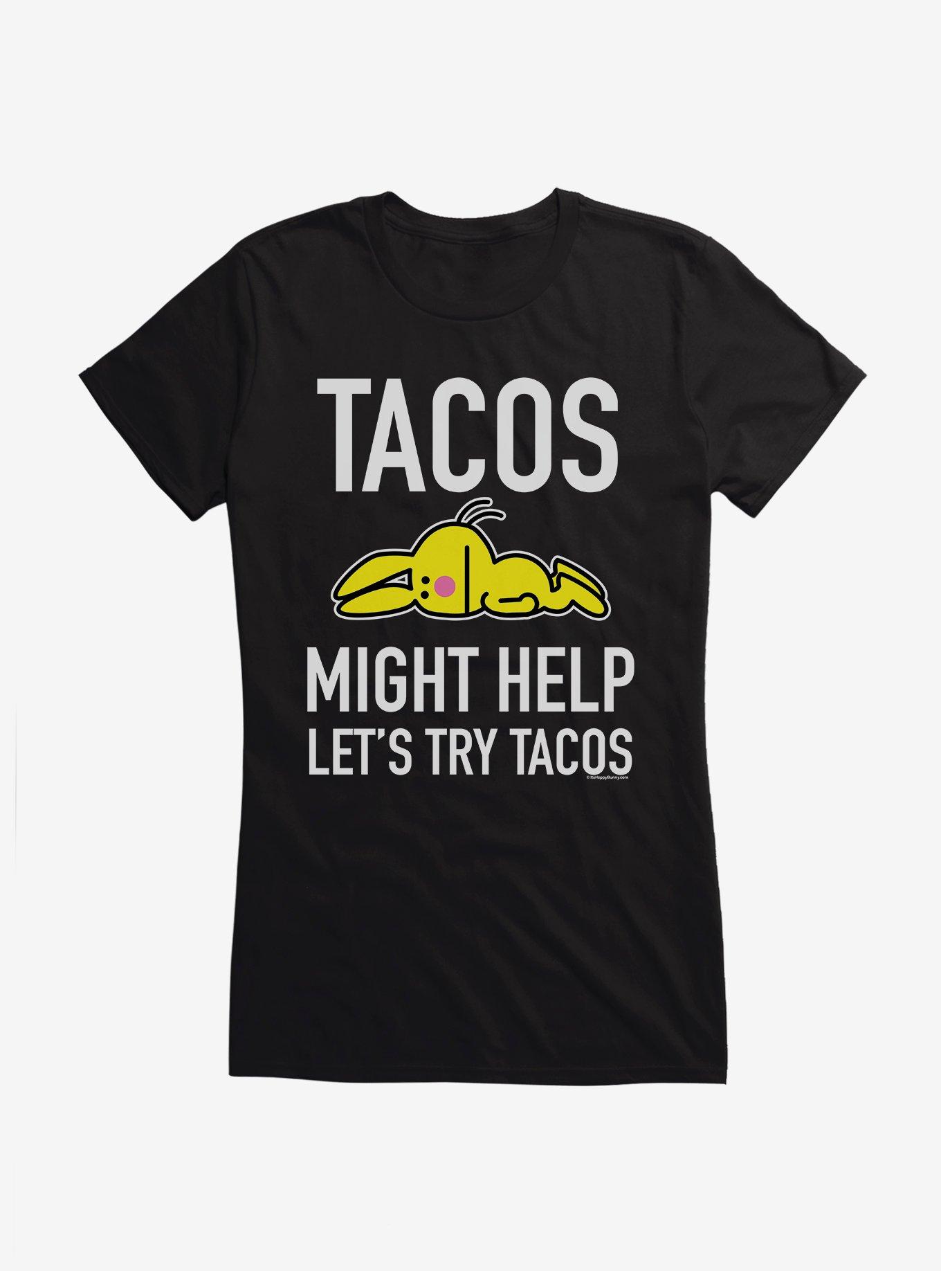 It's Happy Bunny Tacos Might Help Girls T-Shirt, BLACK, hi-res