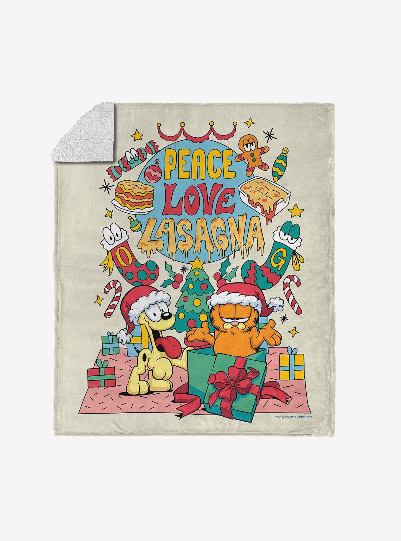 Garfield Peace Love Lasagna Silk Touch Sherpa Throw Blanket, , hi-res