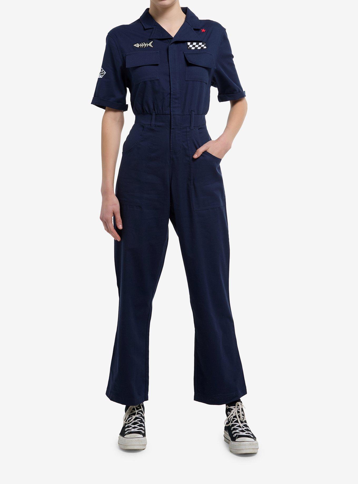 Social Collision Patches Navy Girls Jumpsuit, , hi-res