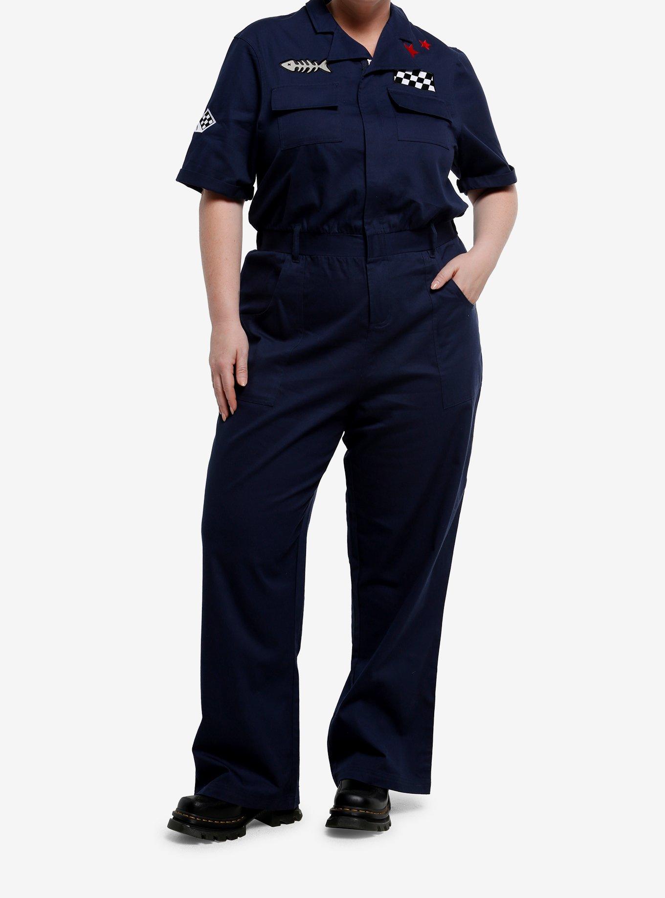 Social Collision Patches Navy Girls Jumpsuit Plus Size, , hi-res