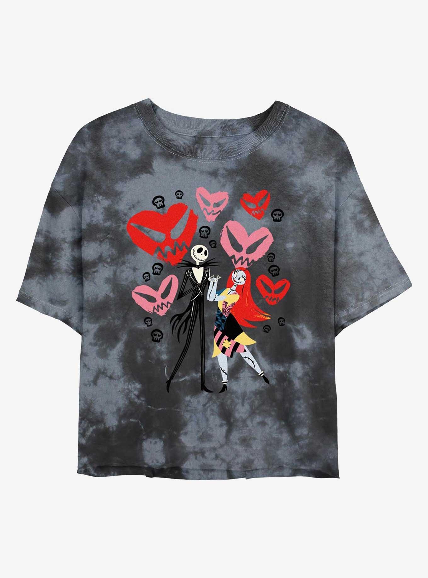 The Nightmare Before Christmas Jack & Sally Creepy Hearts Girls Tie-Dye Crop T-Shirt, , hi-res