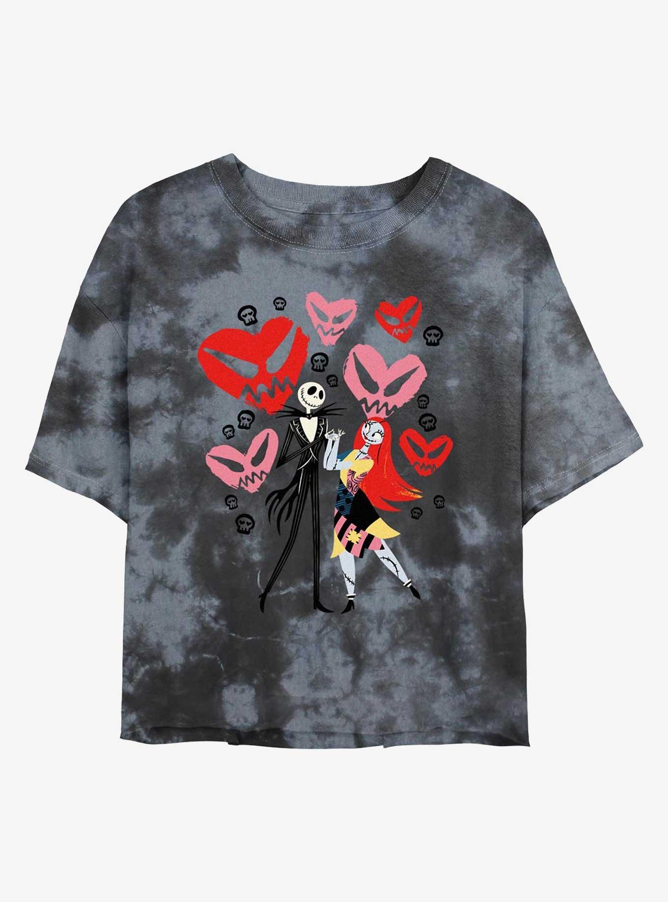 Disney The Nightmare Before Christmas Creepy Hearts Girls Tie-Dye Crop T-Shirt, , hi-res