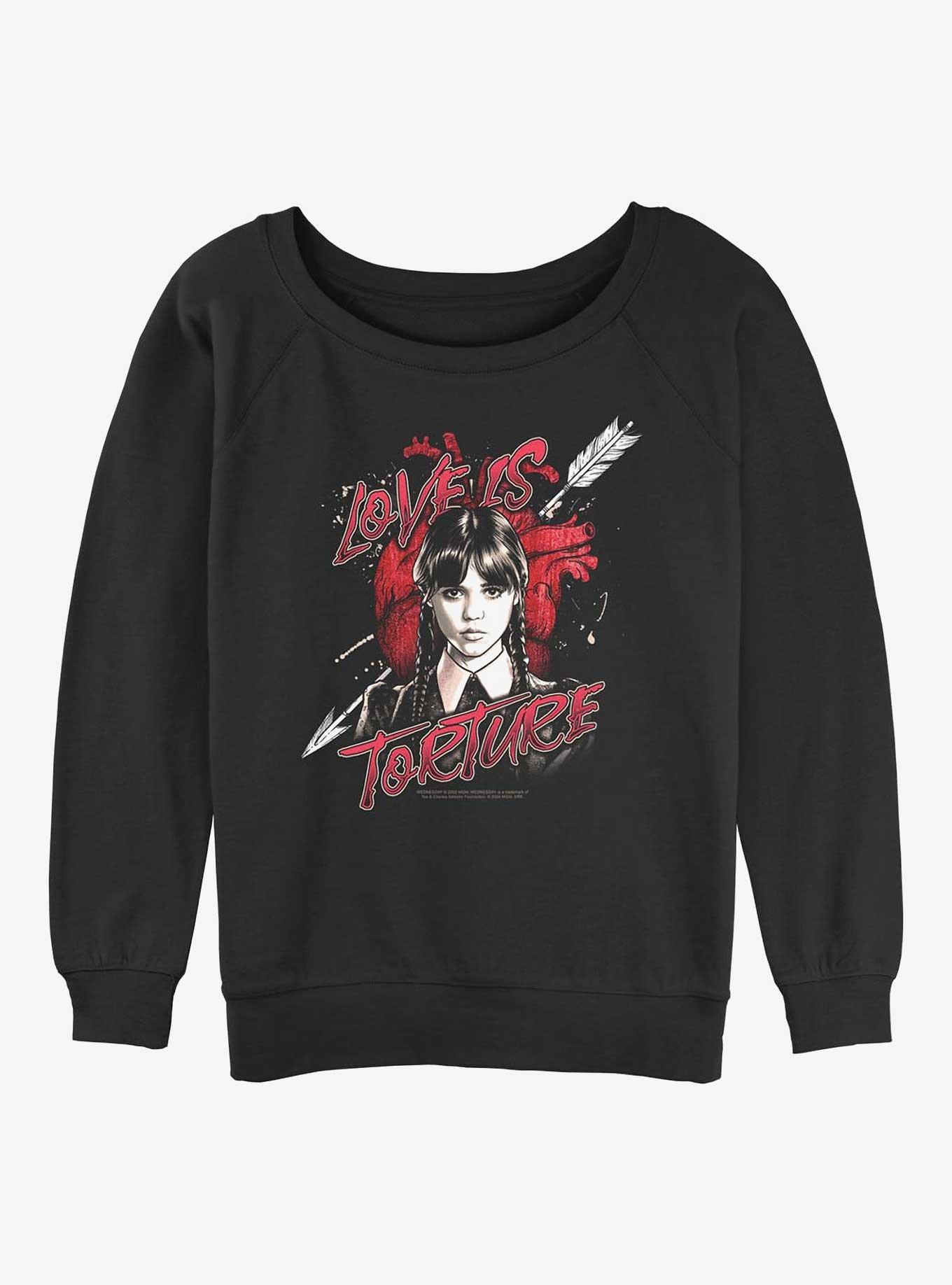 Wednesday Love Is Torture Girls Slouchy Sweatshirt