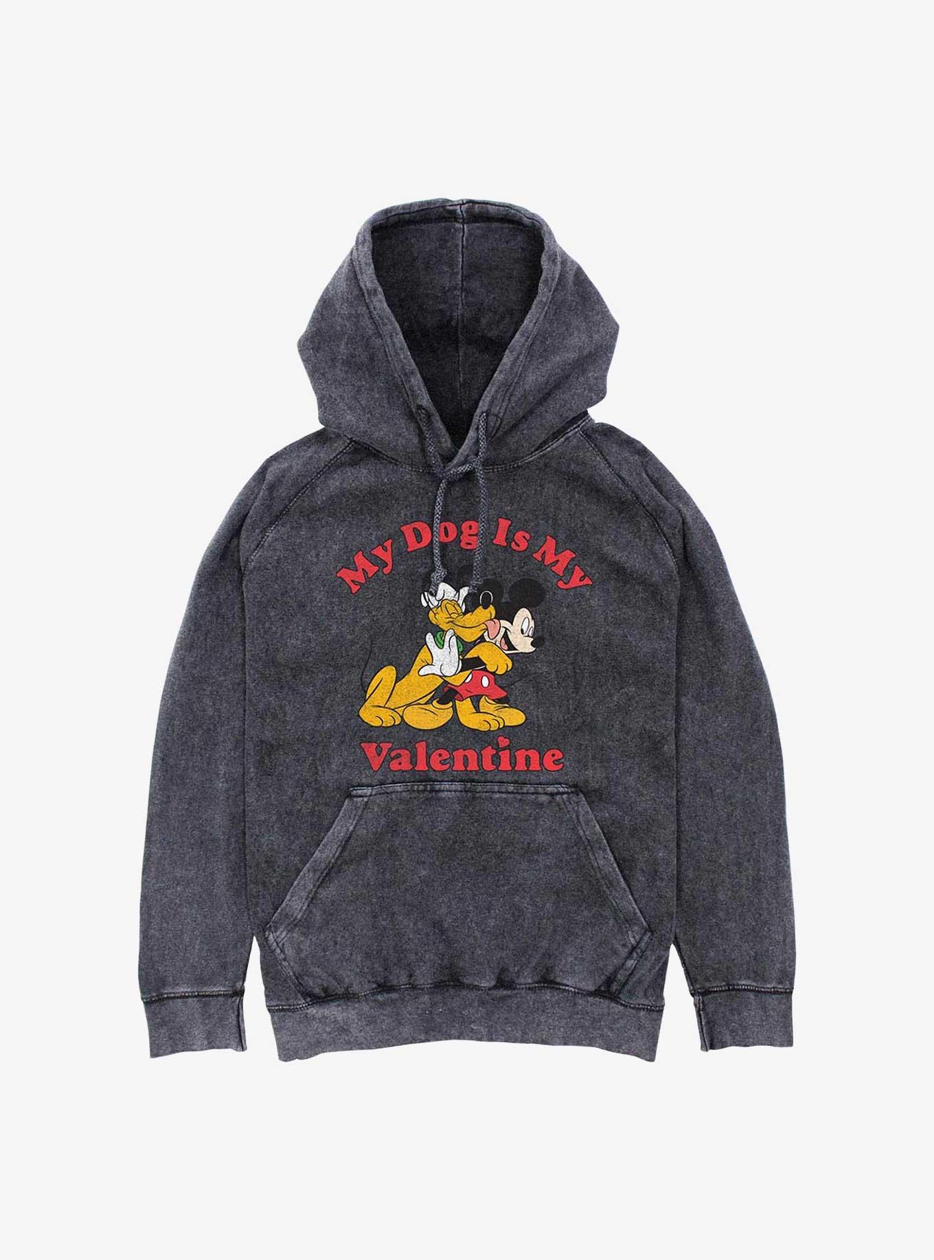 Disney Mickey Mouse & Pluto My Dog Is My Valentine Mineral Wash Hoodie, , hi-res