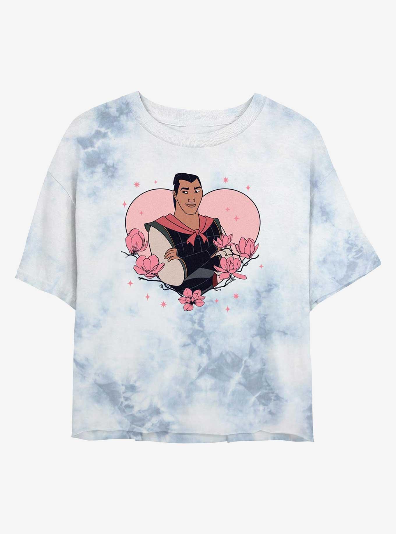 Disney Princesses Mulan Li Shang Heart Lock Up Girls Tie-Dye Crop T-Shirt, WHITEBLUE, hi-res