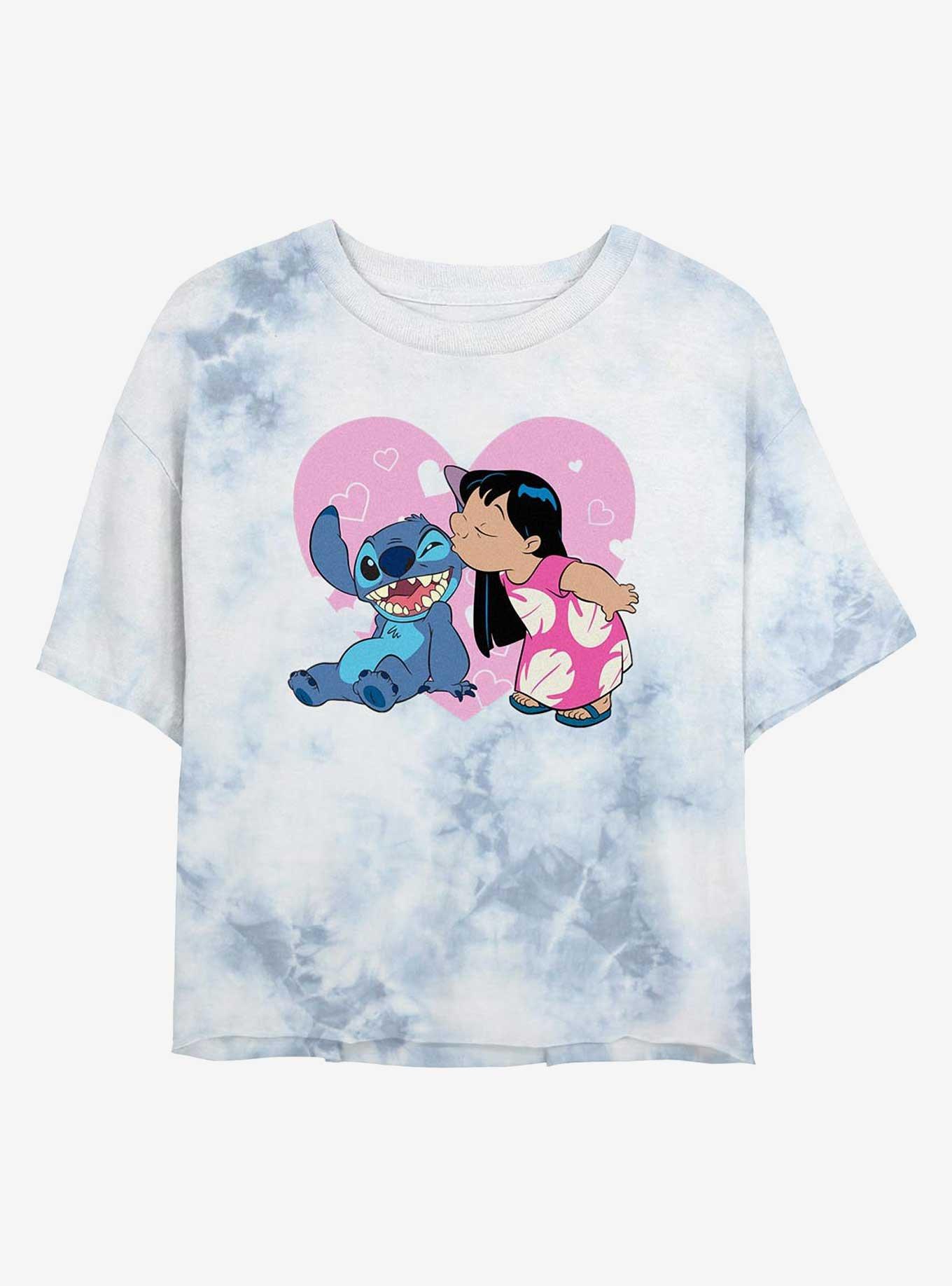 Disney Lilo & Stitch Valentines Kisses Girls Tie-Dye Crop T-Shirt, , hi-res