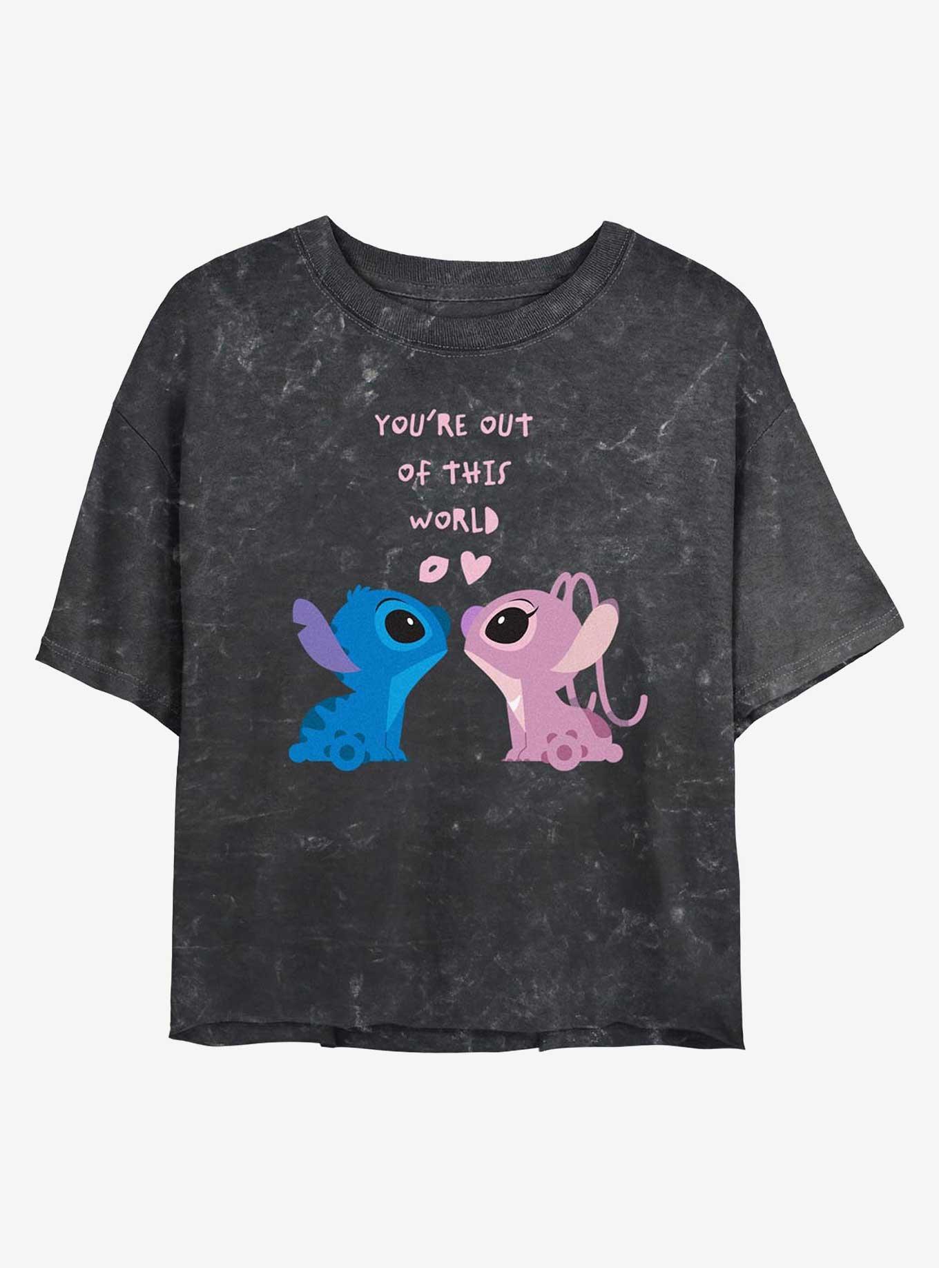 Disney Lilo & Stitch With Angel Out Of This World Girls Mineral Wash Crop T-Shirt, , hi-res