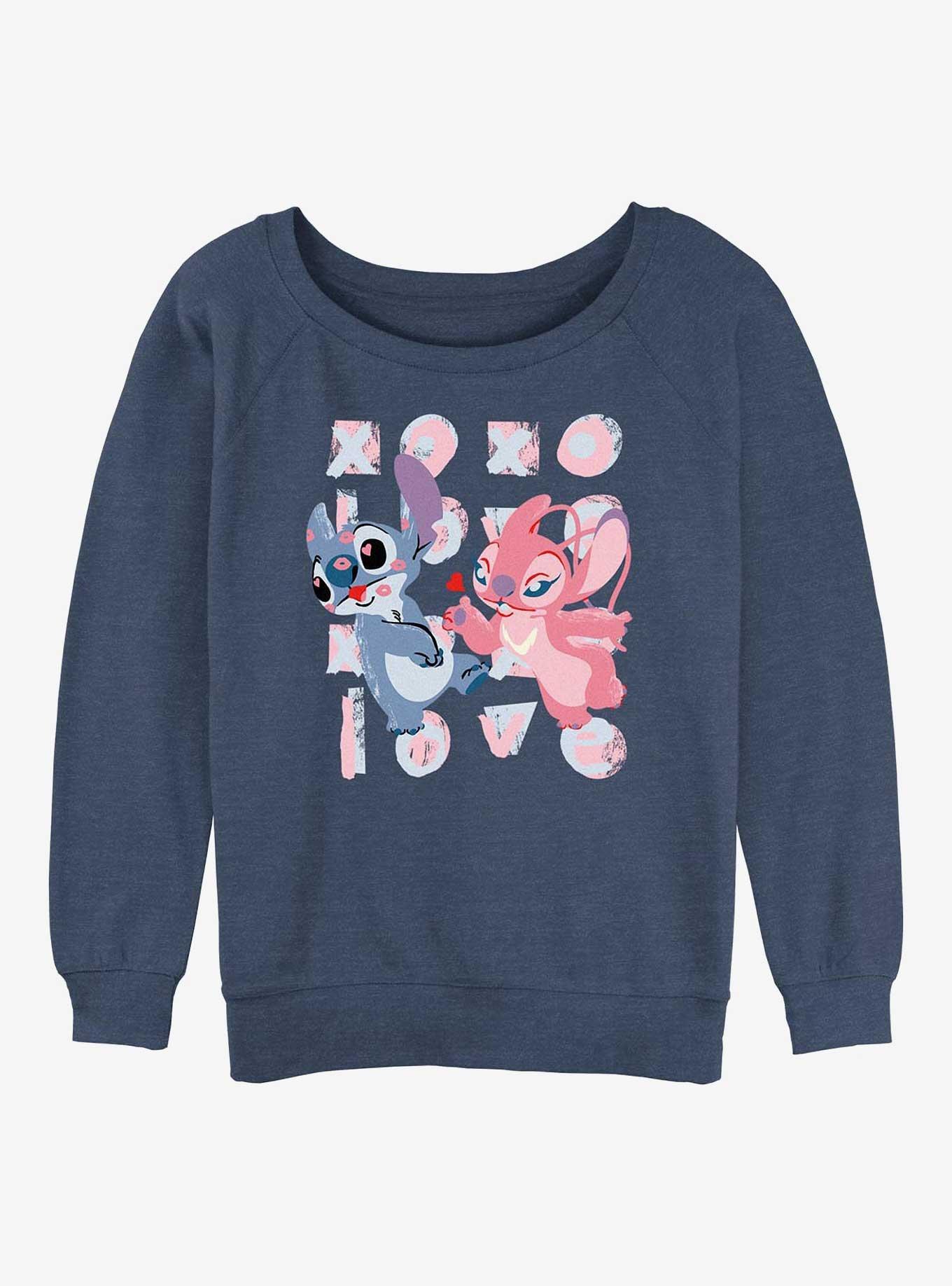 Disney Lilo & Stitch With Angel Xoxo Girls Slouchy Sweatshirt, BLUEHTR, hi-res