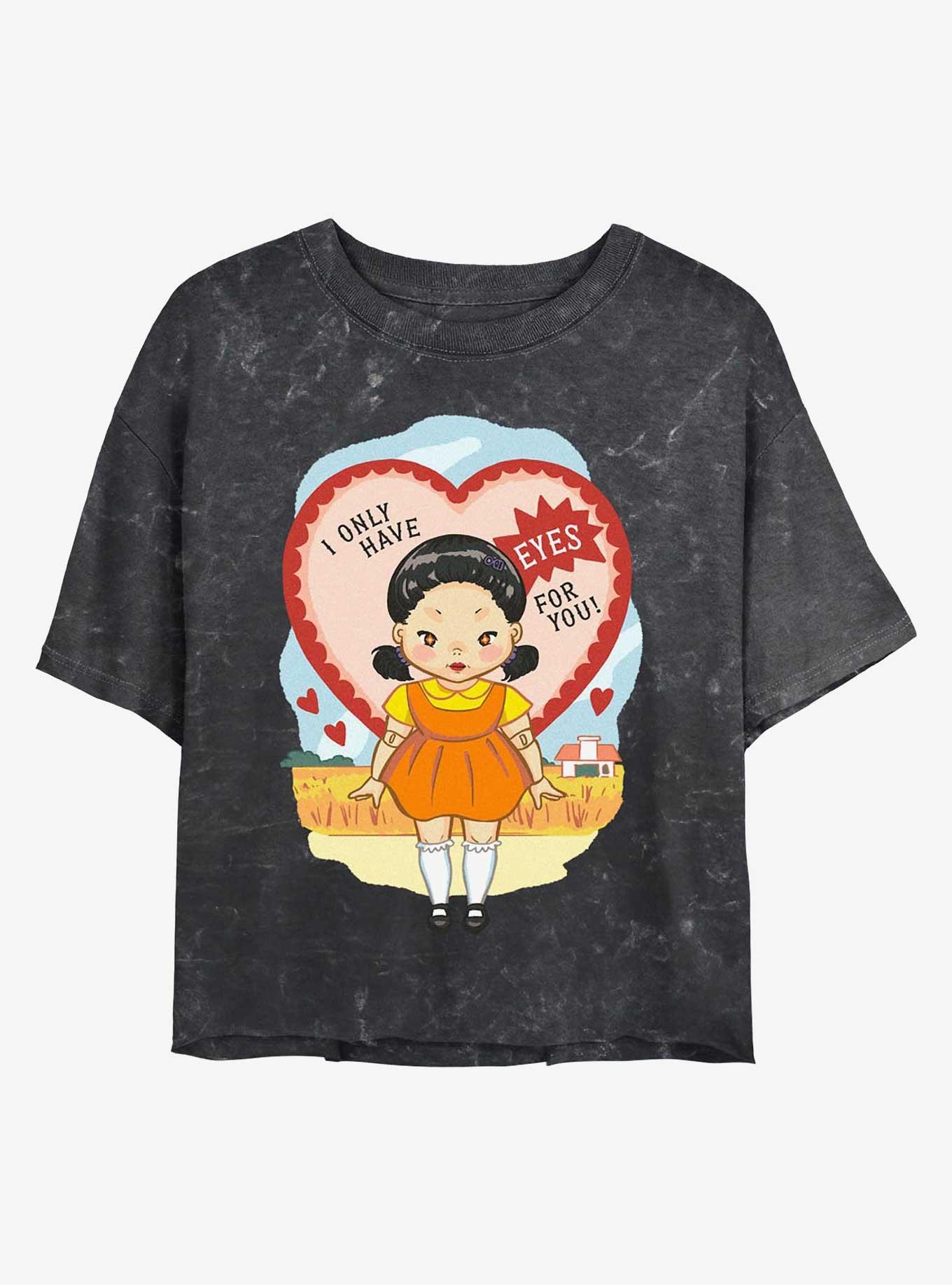 Squid Game I Only Have Eyes For You Girls Mineral Wash Crop T-Shirt, BLACK, hi-res